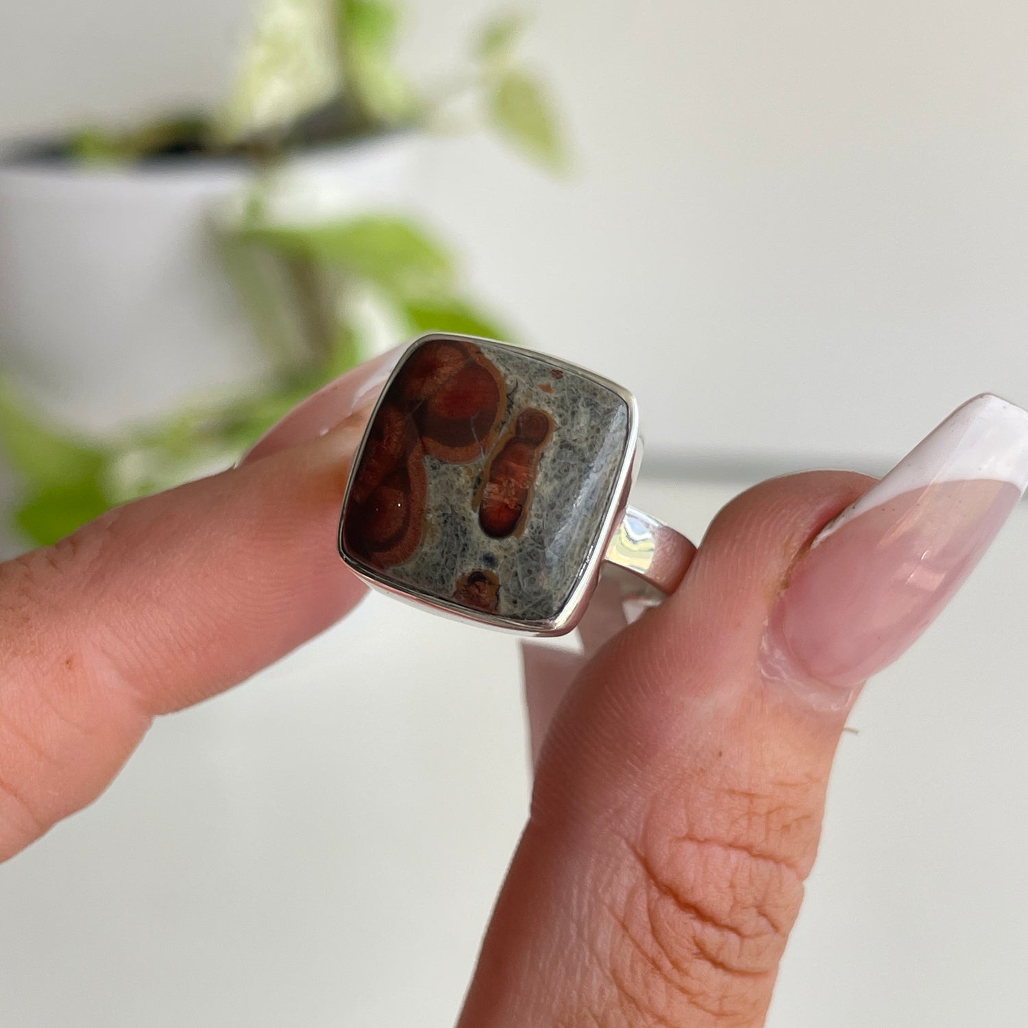 Mexican Peanut Obsidian Square Ring Sz9
