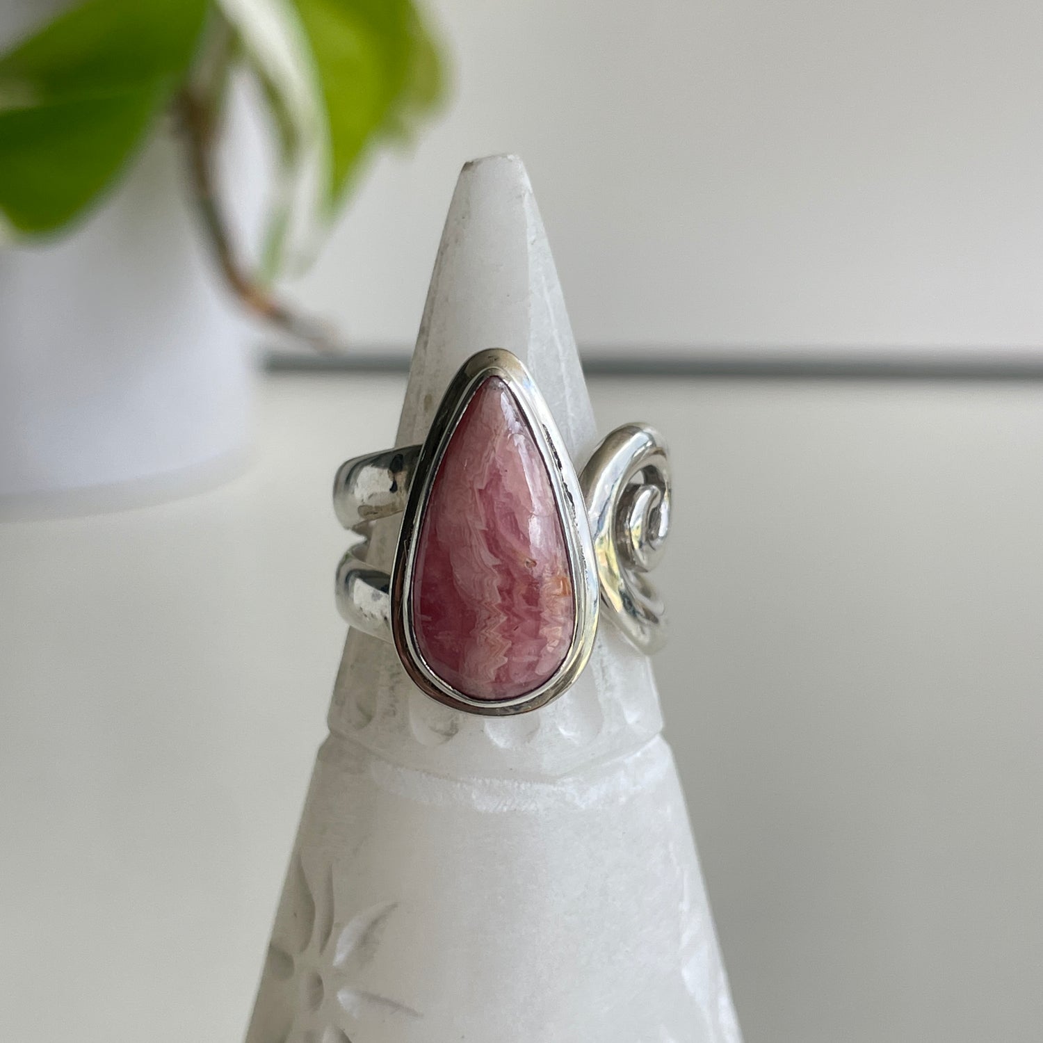 Rhodochrosite Teardrop Ring Sz8.5
