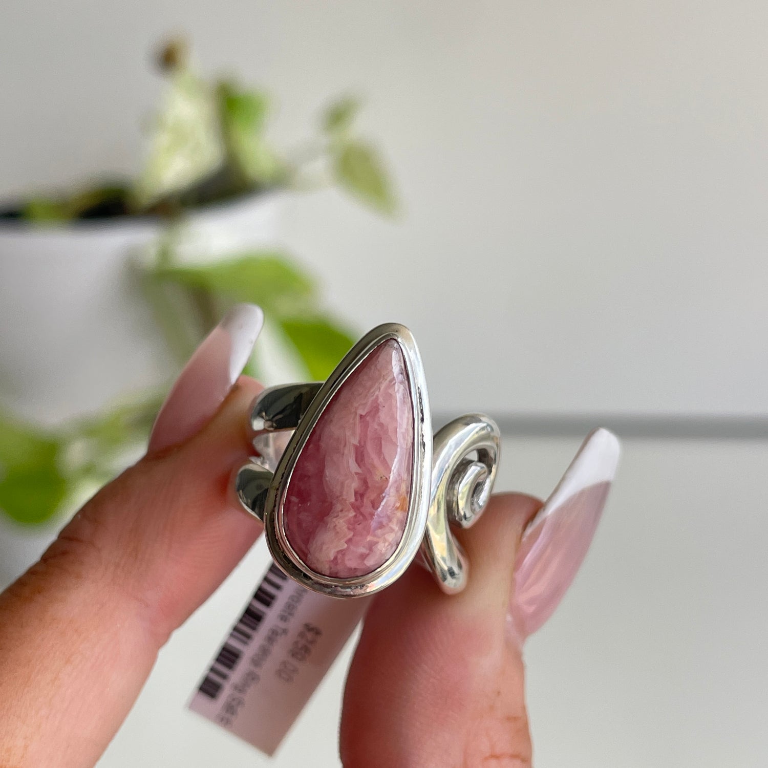 Rhodochrosite Teardrop Ring Sz8.5