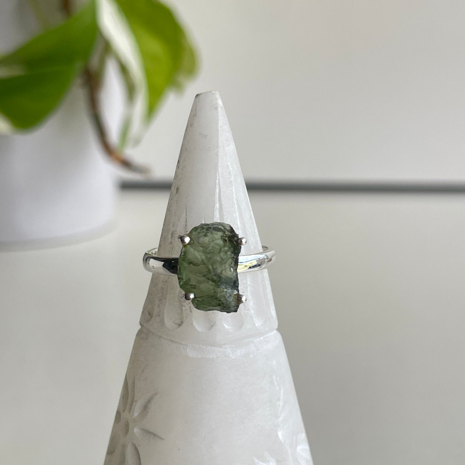 Moldavite Freeform Ring Sz7.5