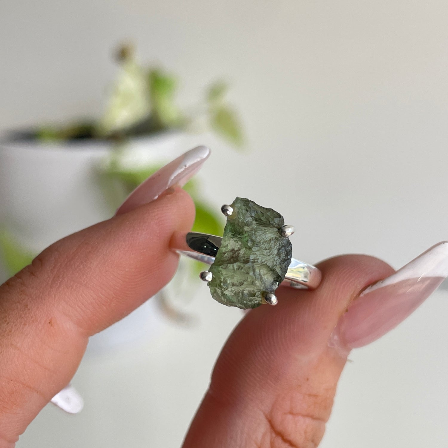 Moldavite Freeform Ring Sz7.5