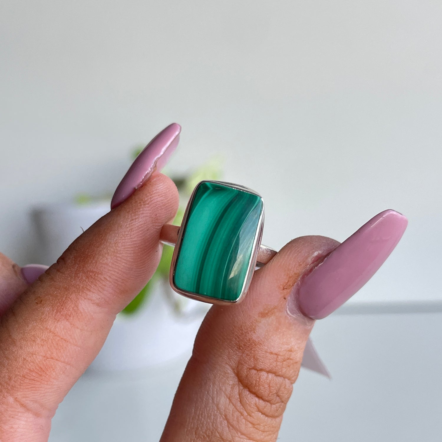 Malachite Rectangle Ring Sz7.5