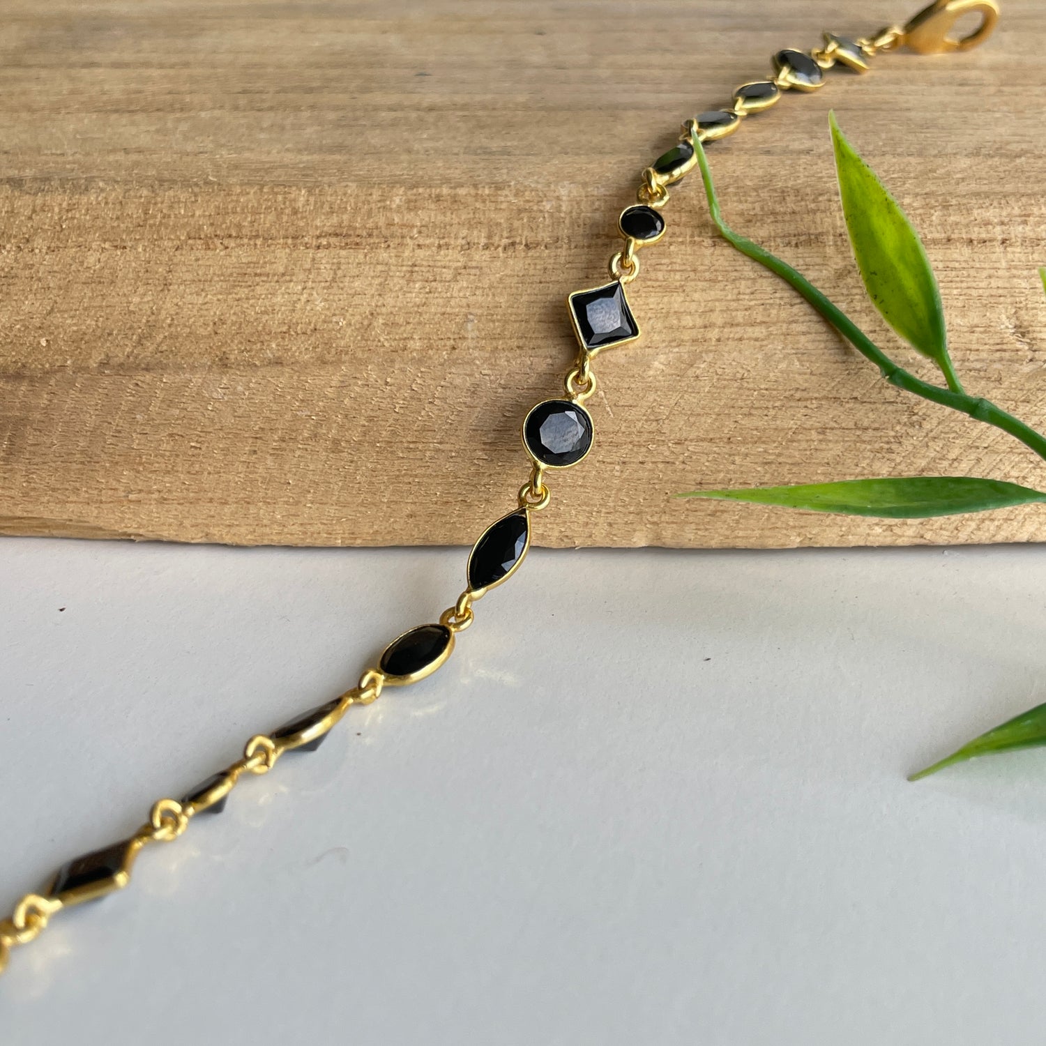 Black Obsidian 18ct Gold Plated Bracelet