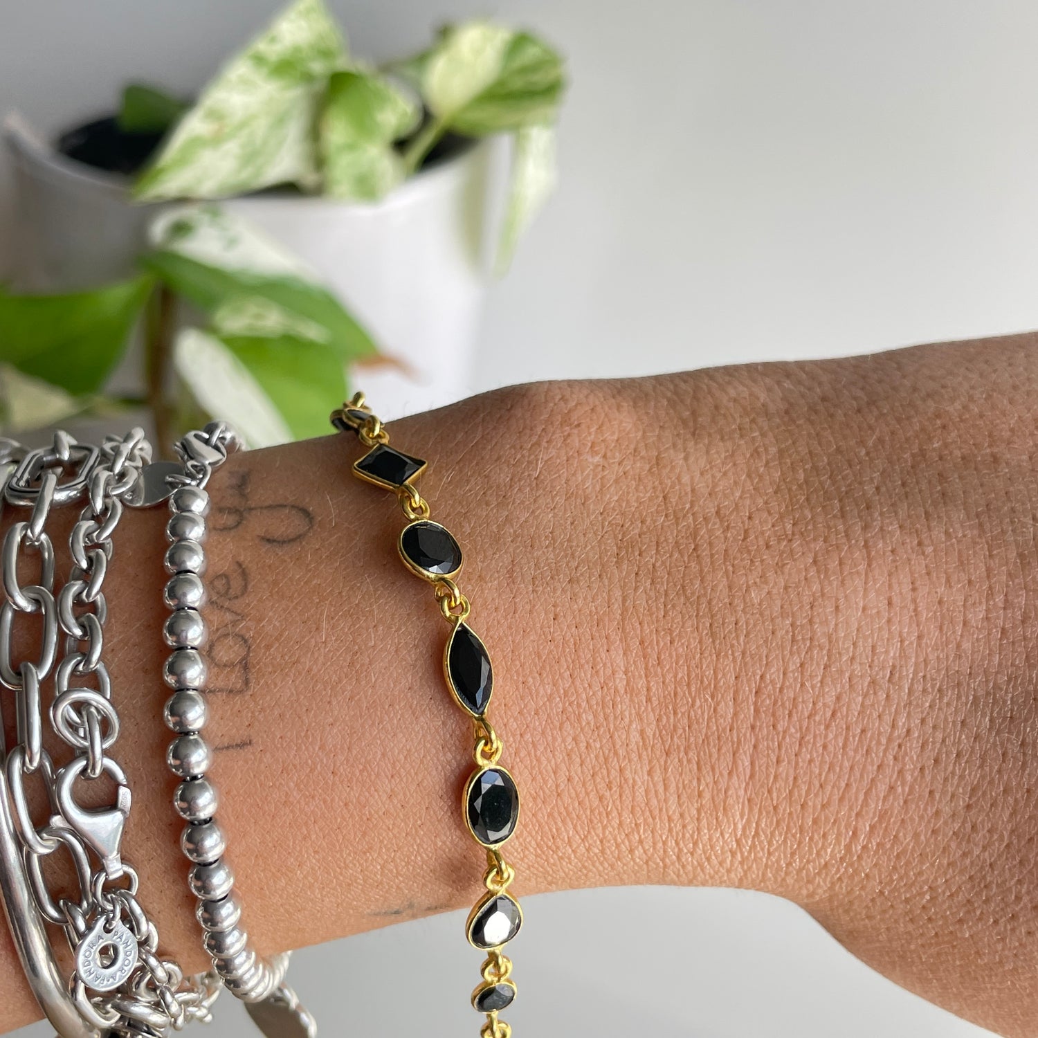Black Obsidian 18ct Gold Plated Bracelet