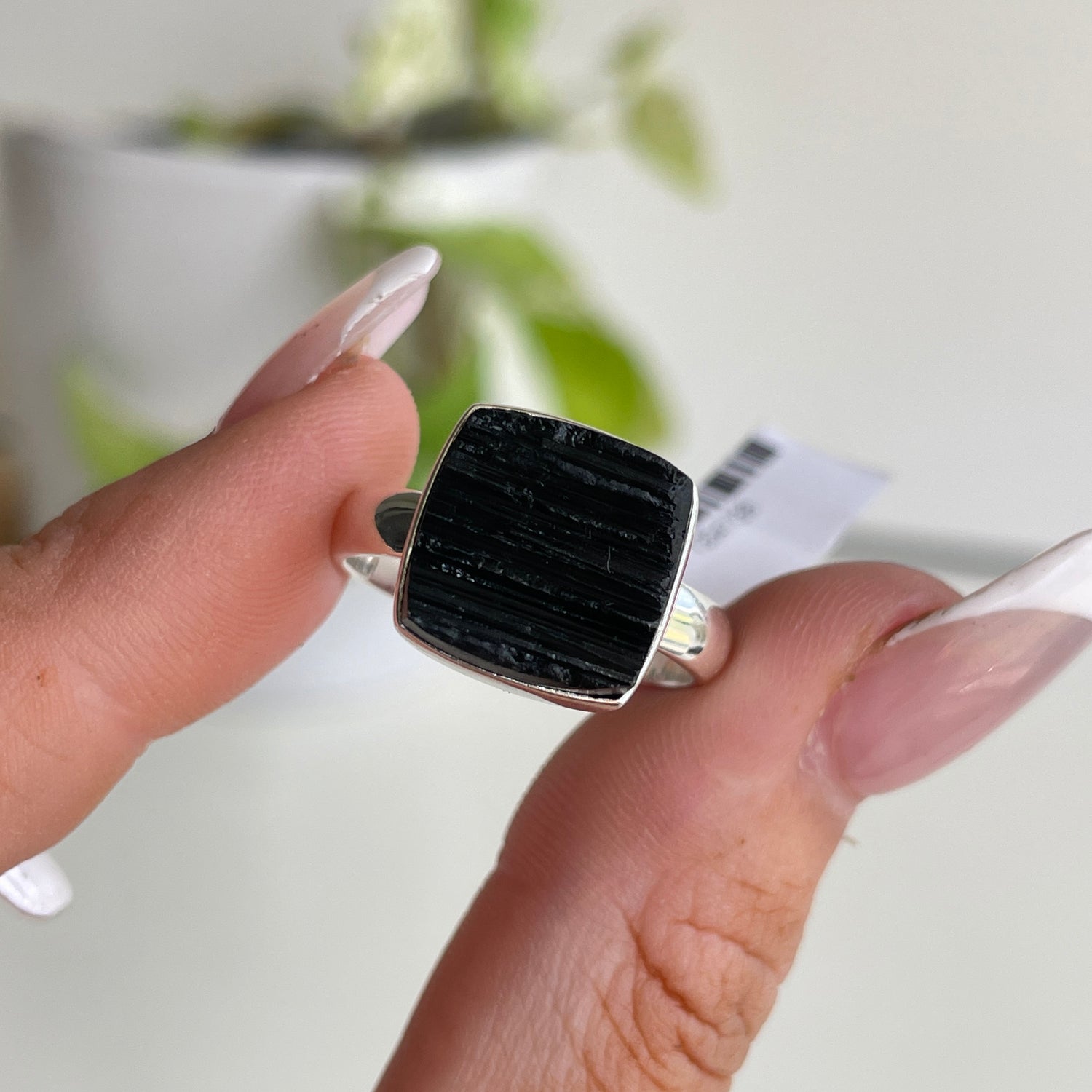 Black Tourmaline Square Ring Sz9