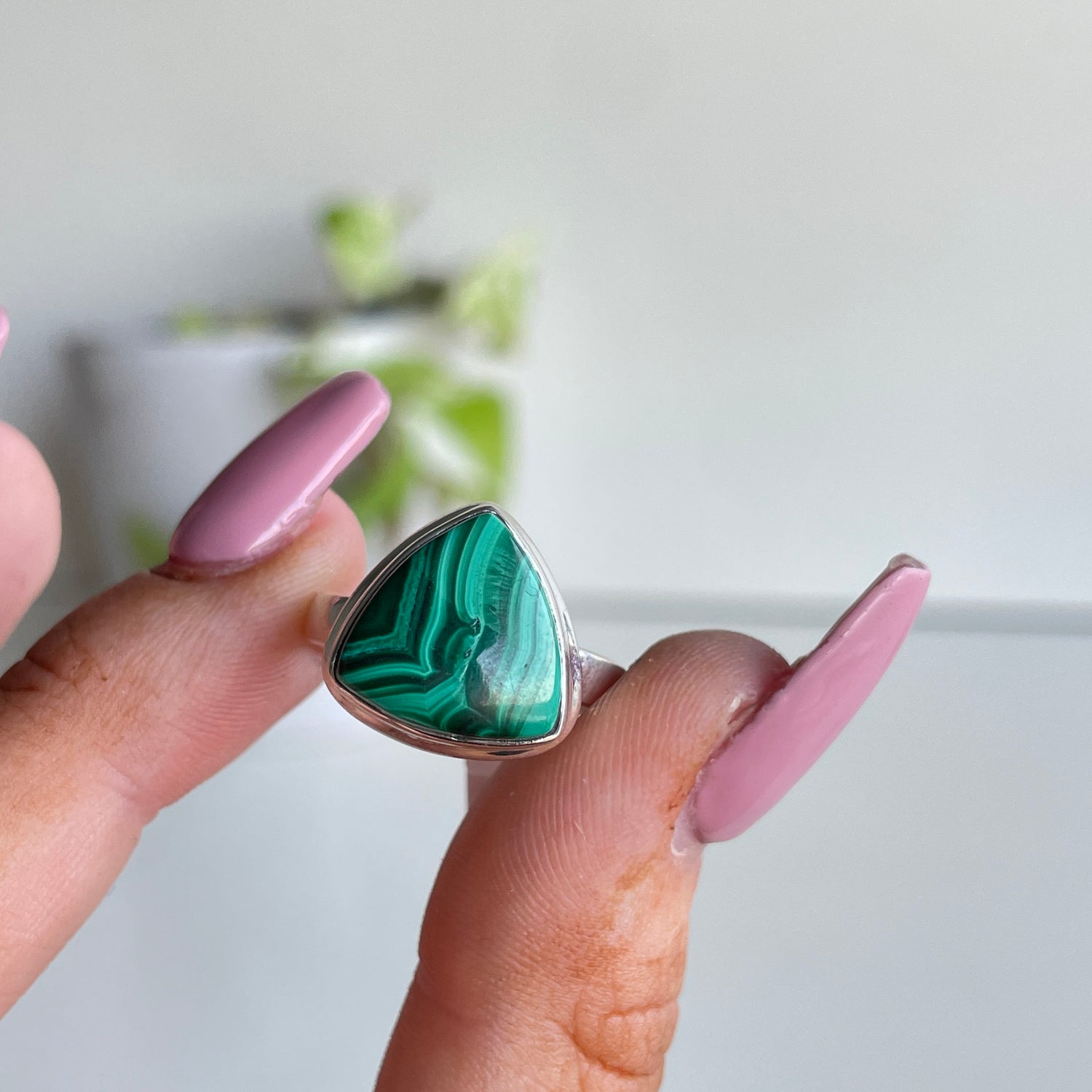 Malachite Triangle Ring Sz7.5