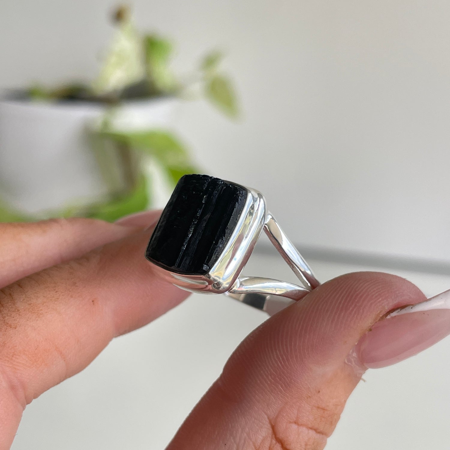 Black Tourmaline Square Ring Sz9
