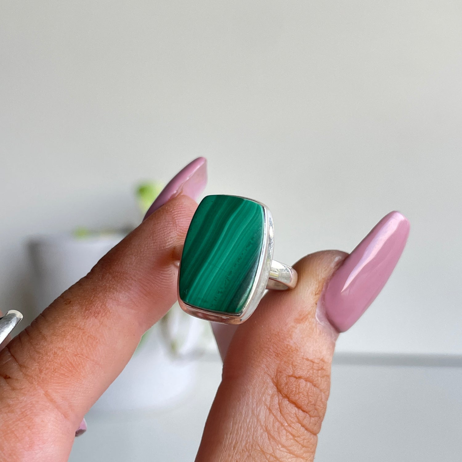 Malachite Rectangle Ring Sz7