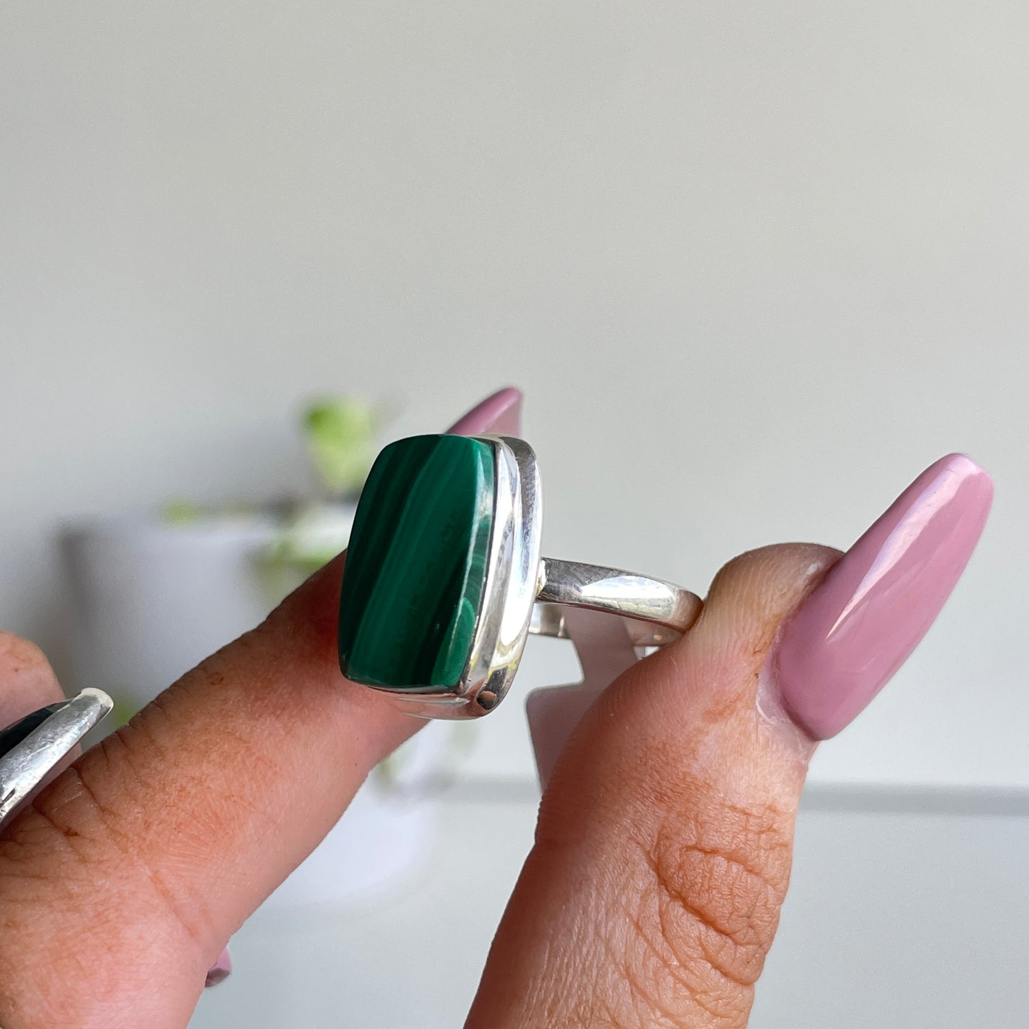 Malachite Rectangle Ring Sz7
