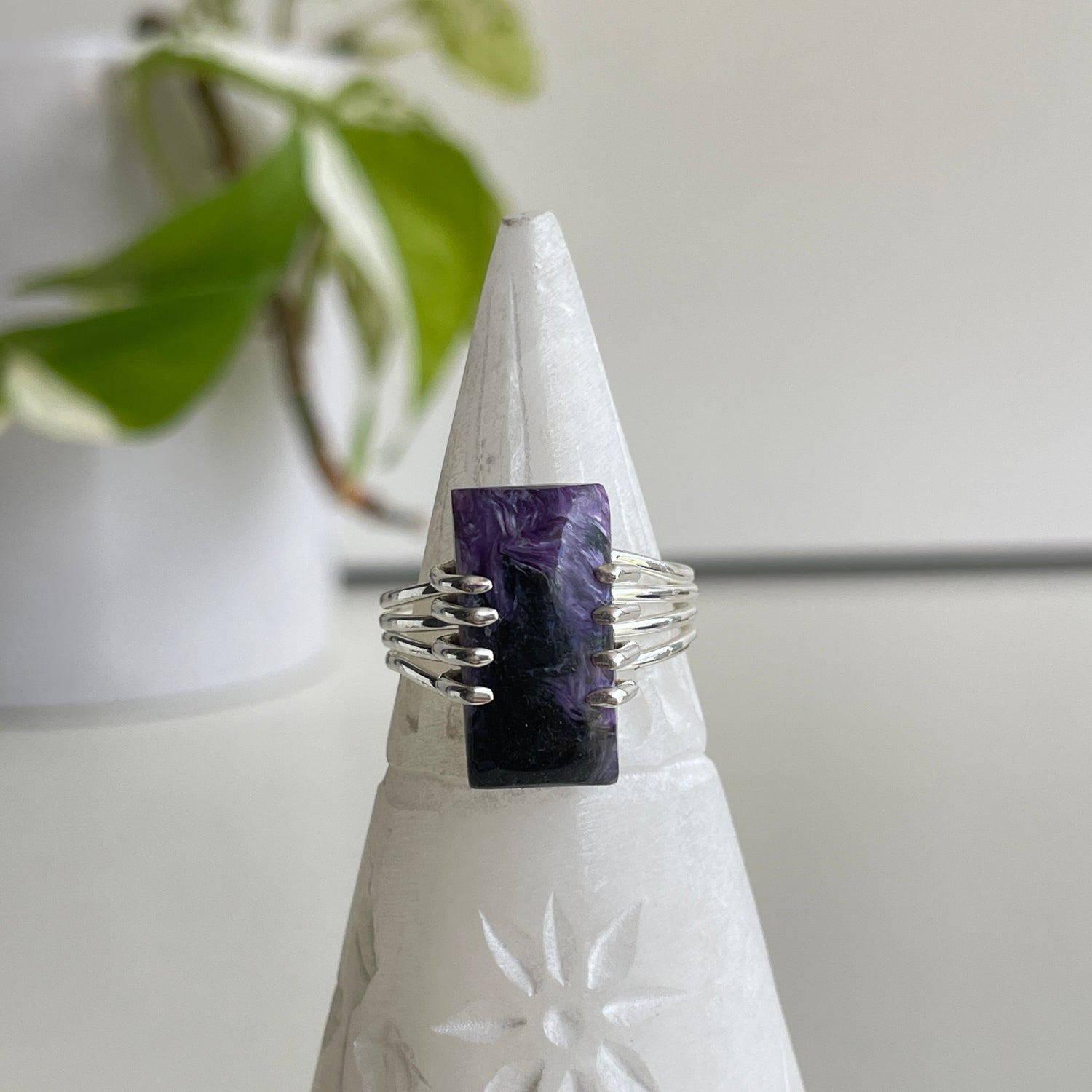 Charoite Rectangle Ring Sz9