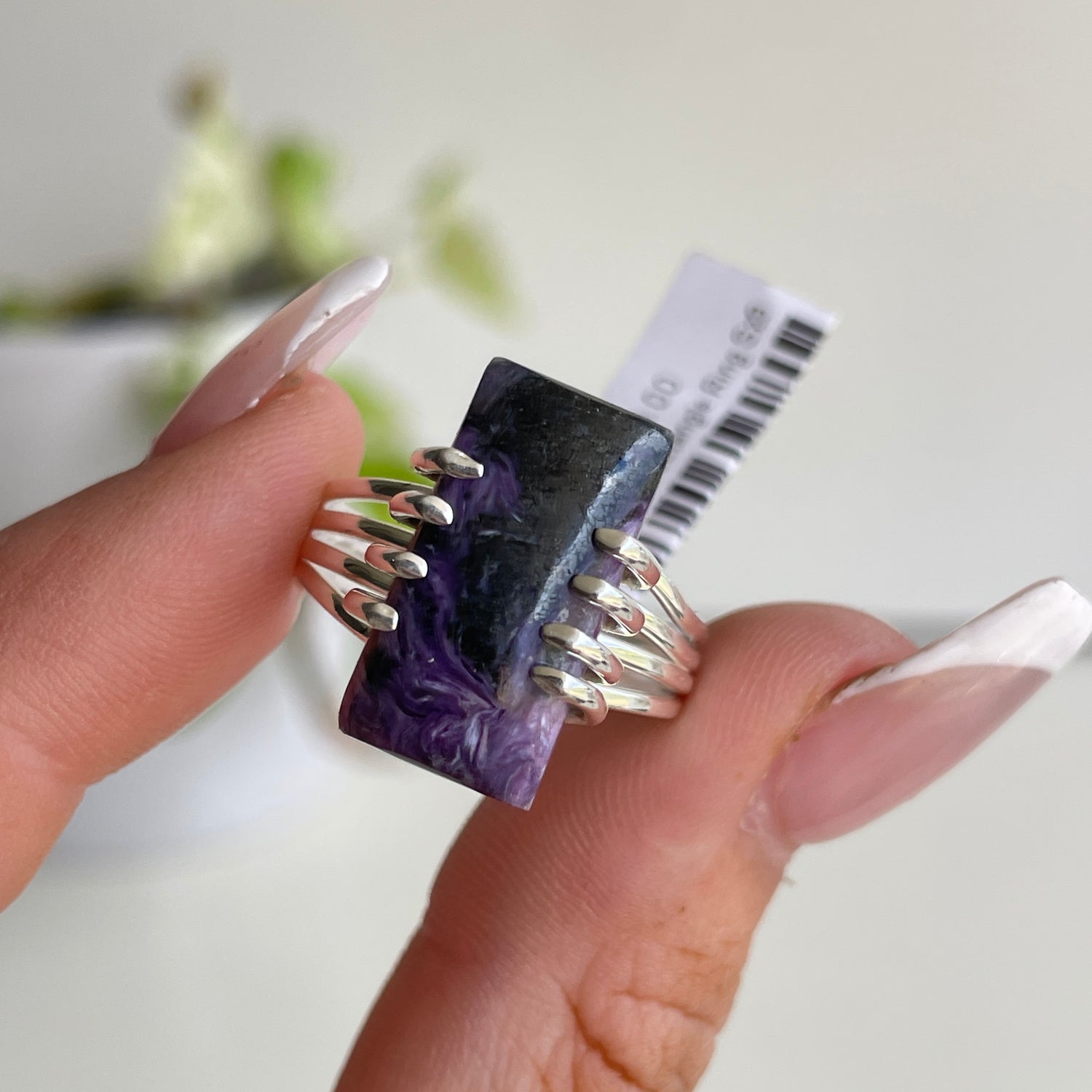 Charoite Rectangle Ring Sz9
