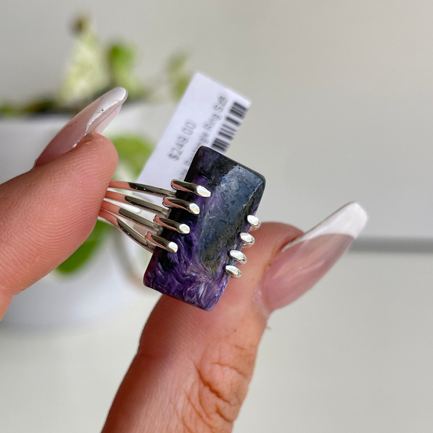 Charoite Rectangle Ring Sz9