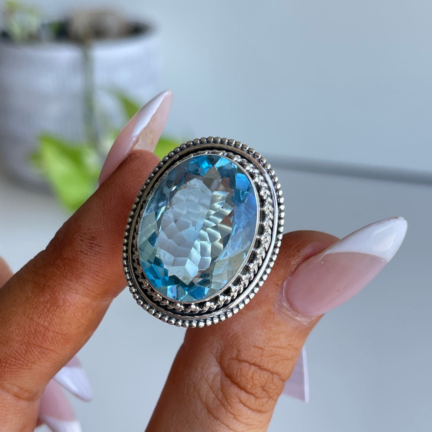 Blue Topaz Oval Ring Sz7