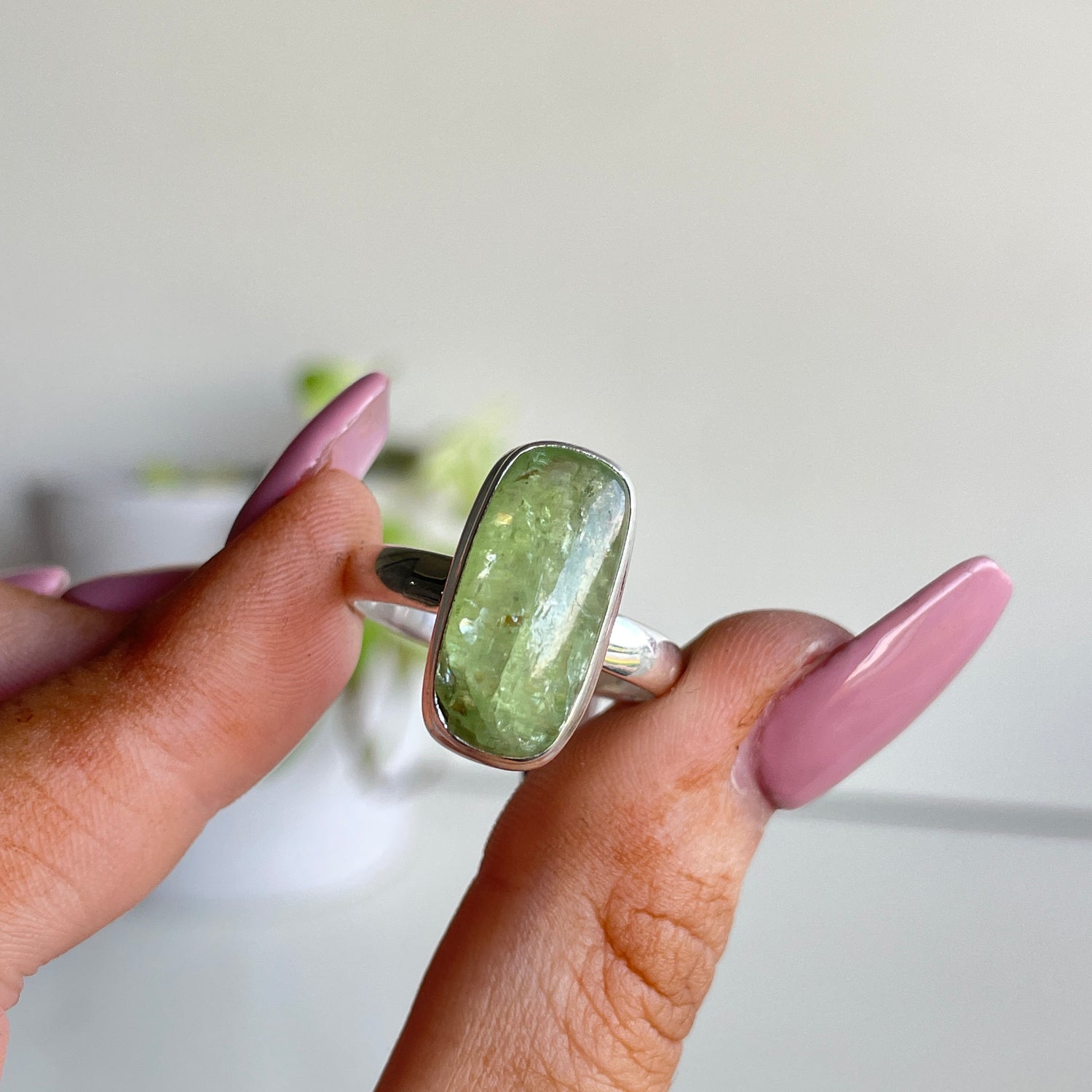 Green Kyanite Rectangle Ring Sz11