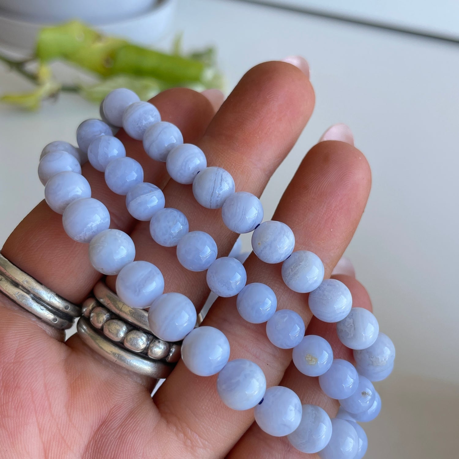 Blue Lace Agate Beaded Bracelet