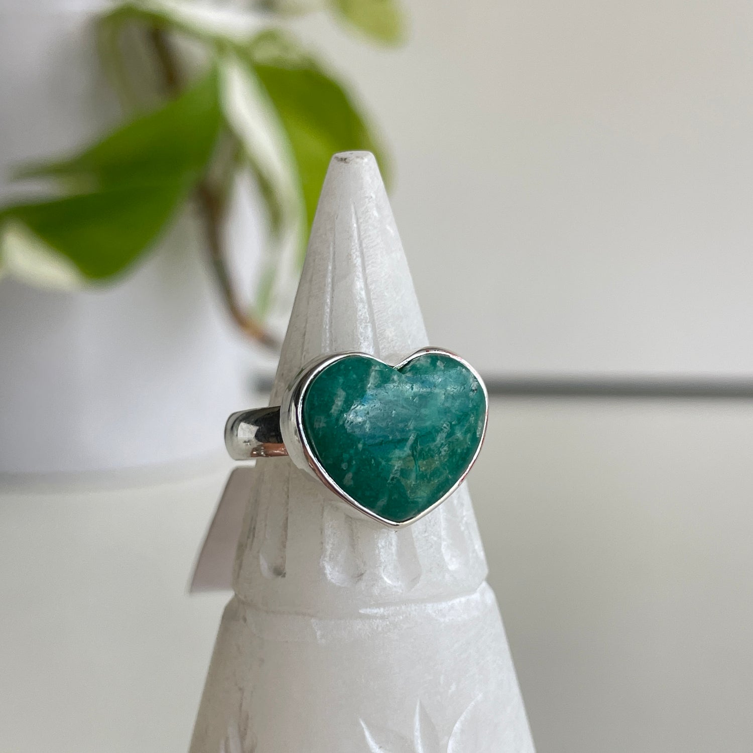 Amazonite Heart Ring Sz7.5