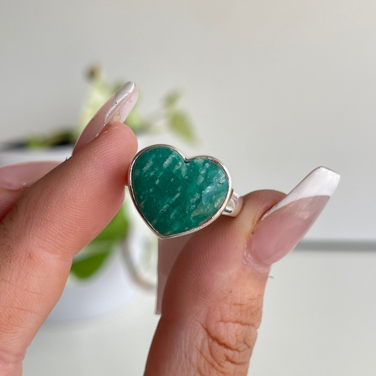 Amazonite Heart Ring Sz7.5
