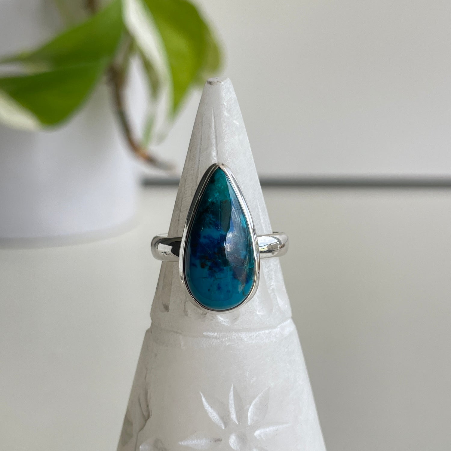 Chrysocolla Teardrop Ring Sz7.5