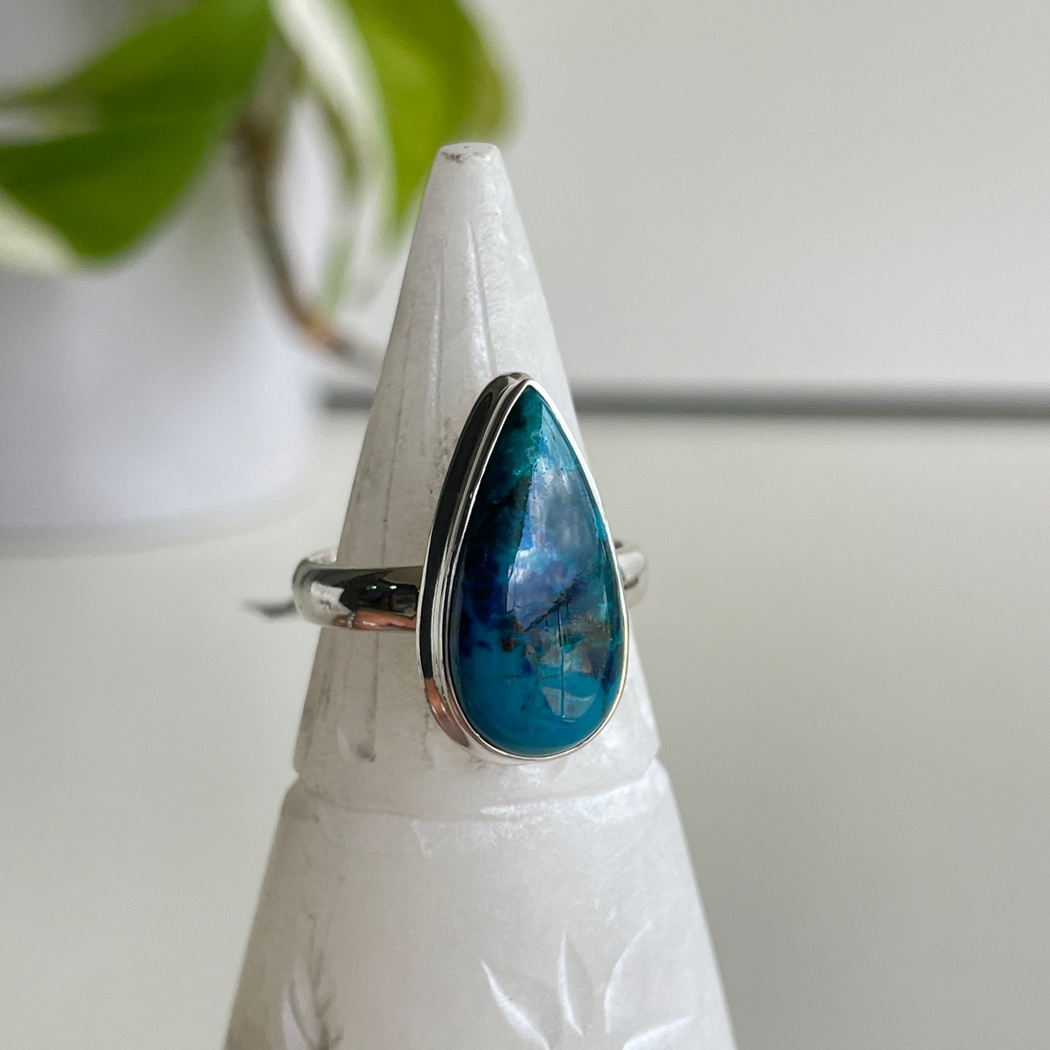 Chrysocolla Teardrop Ring Sz7.5