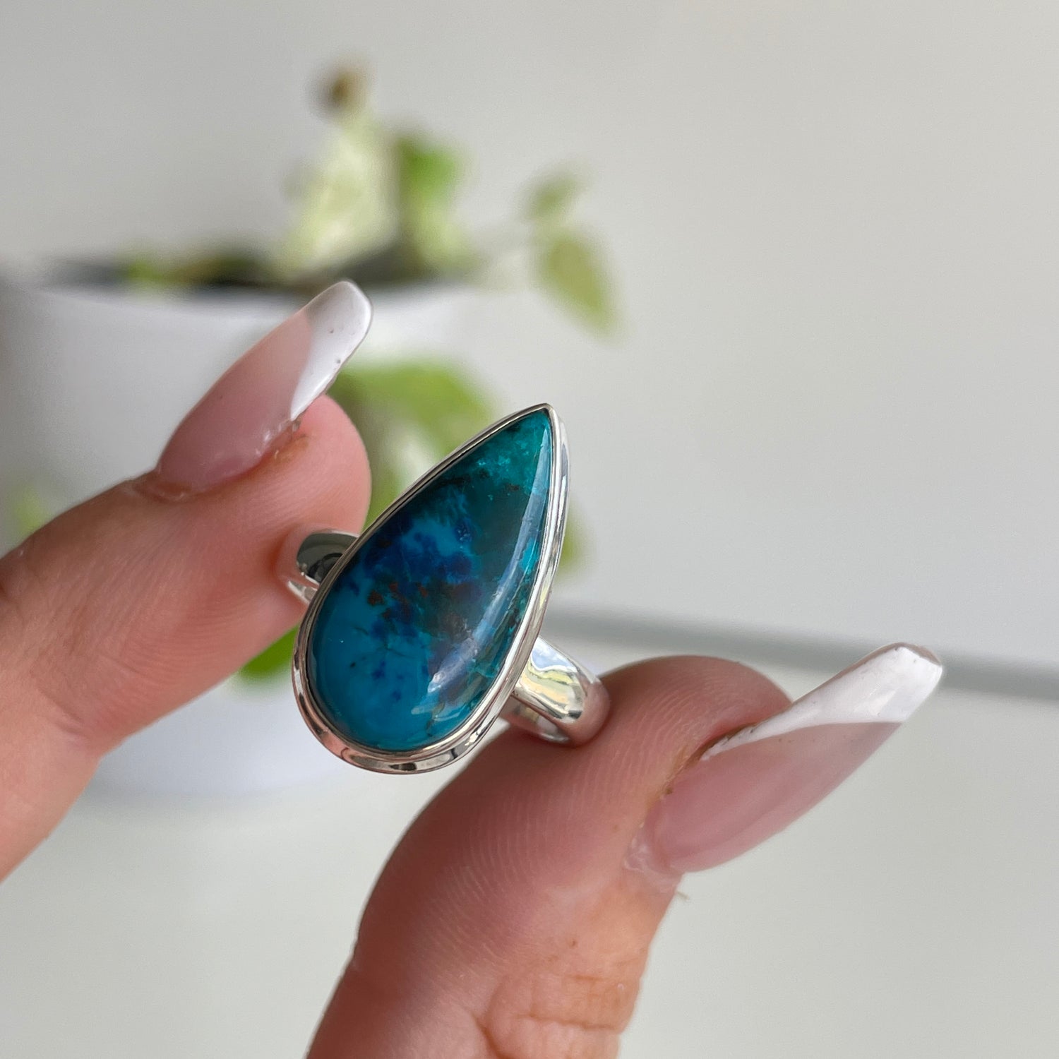 Chrysocolla Teardrop Ring Sz7.5