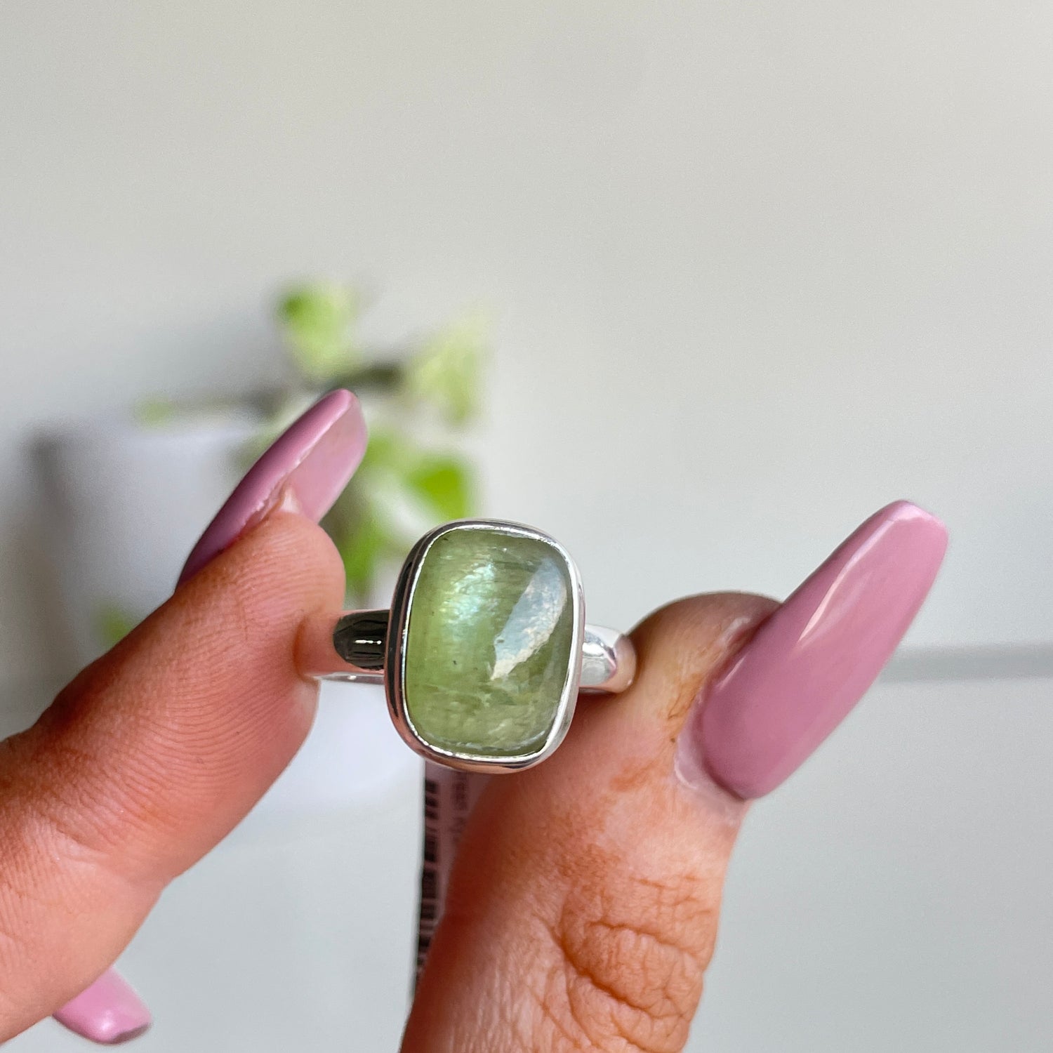 Green Kyanite Rectangle Ring Sz8