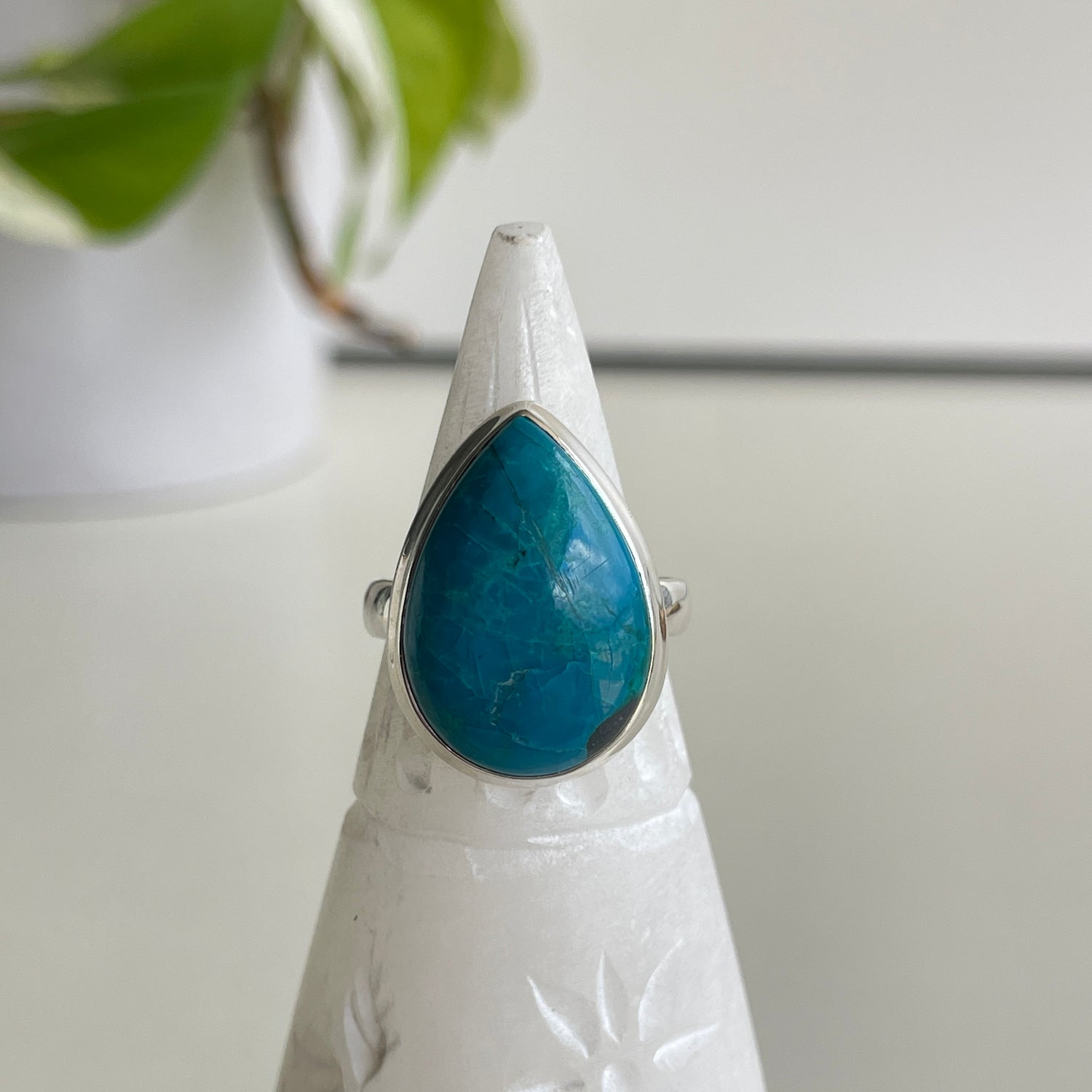 Chrysocolla Teardrop Ring Sz8