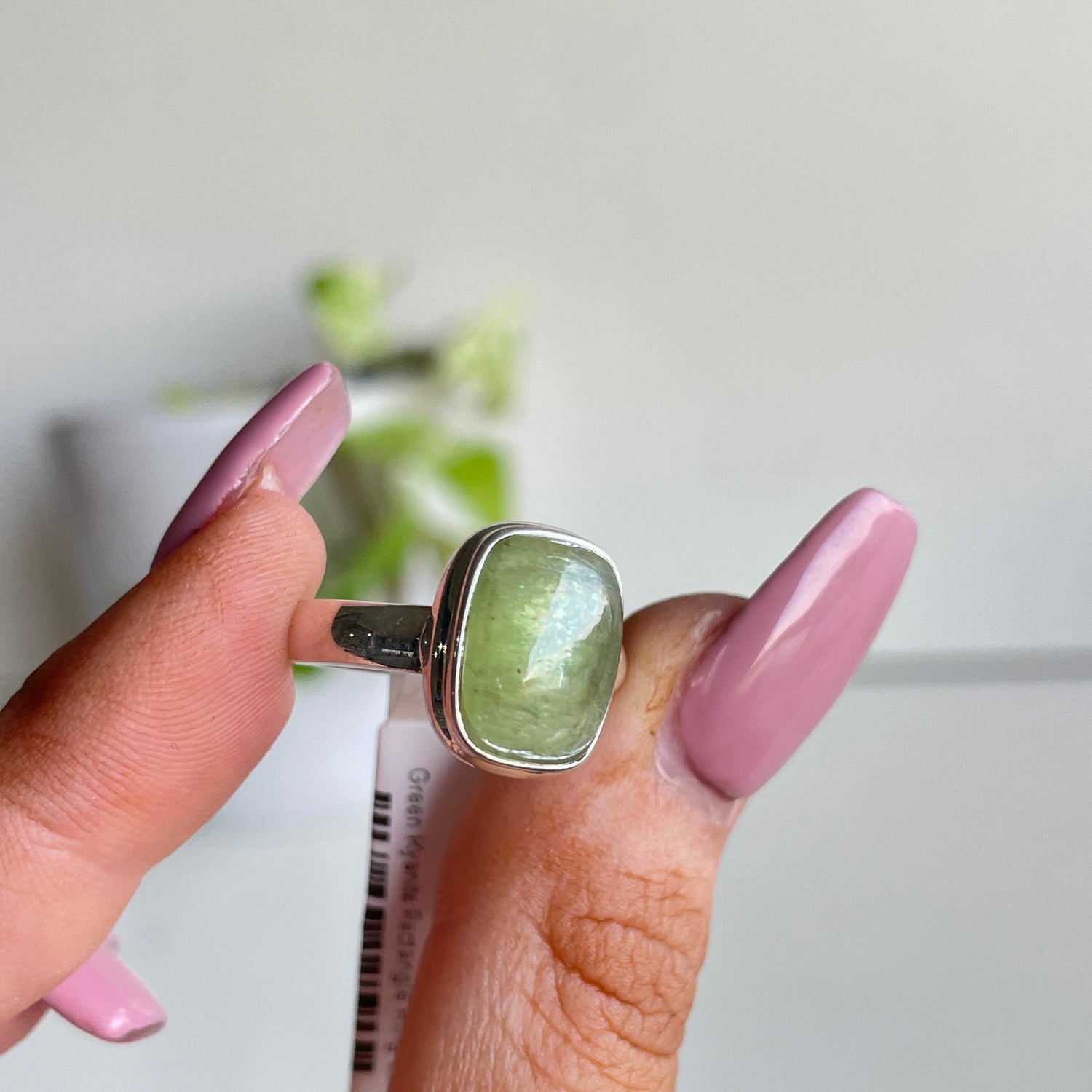 Green Kyanite Rectangle Ring Sz8