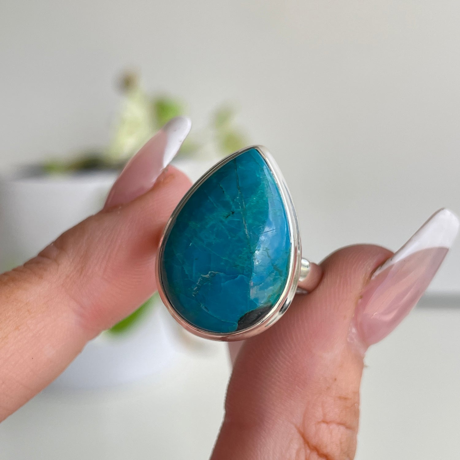 Chrysocolla Teardrop Ring Sz8
