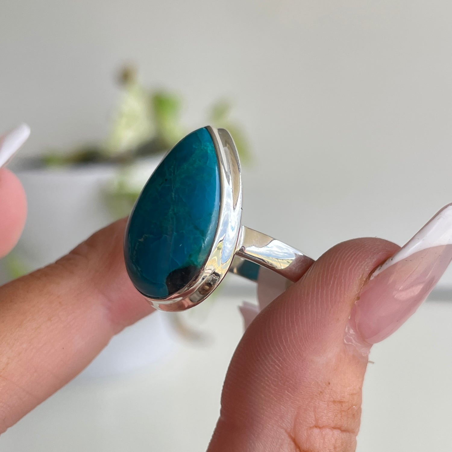 Chrysocolla Teardrop Ring Sz8