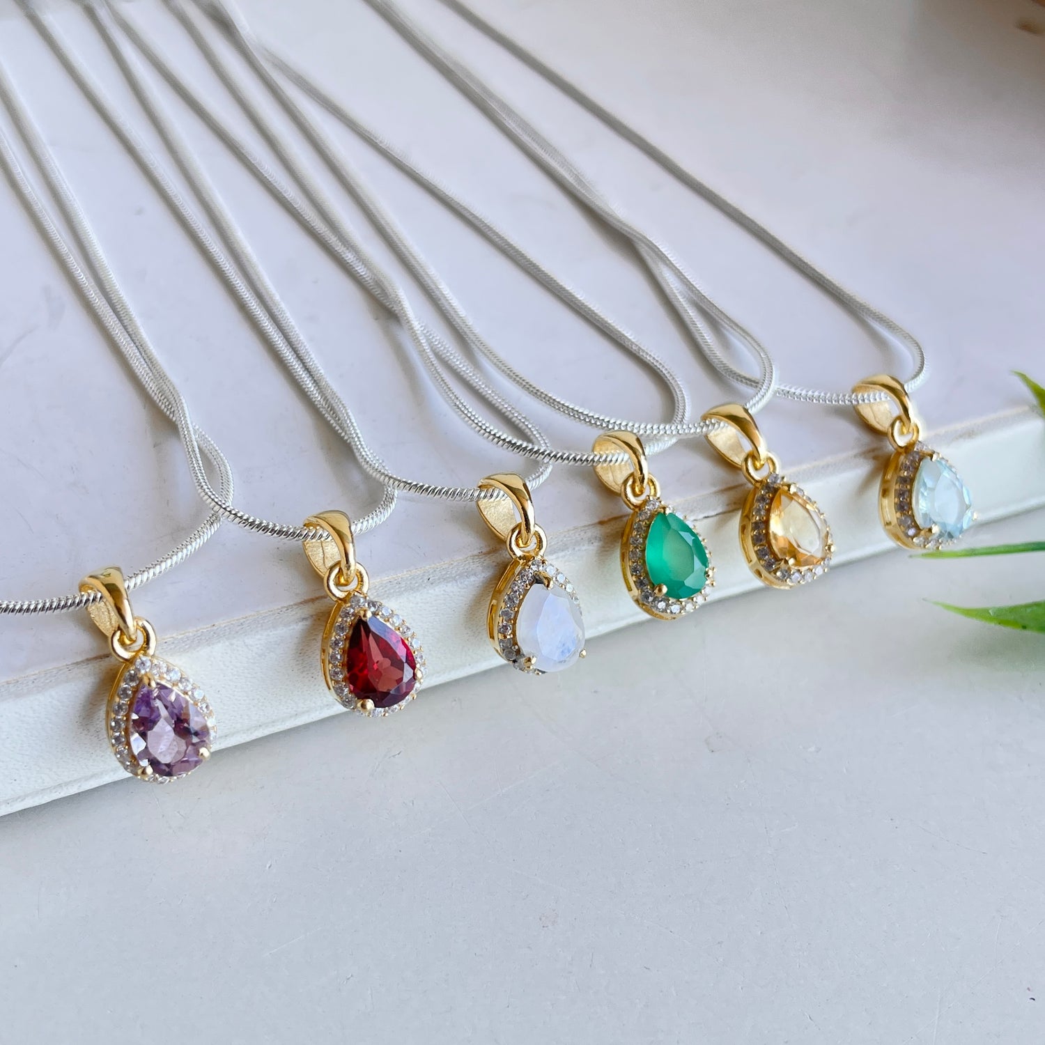 18k Gold Plated Teardrop Pendant With Cubic Zirconias