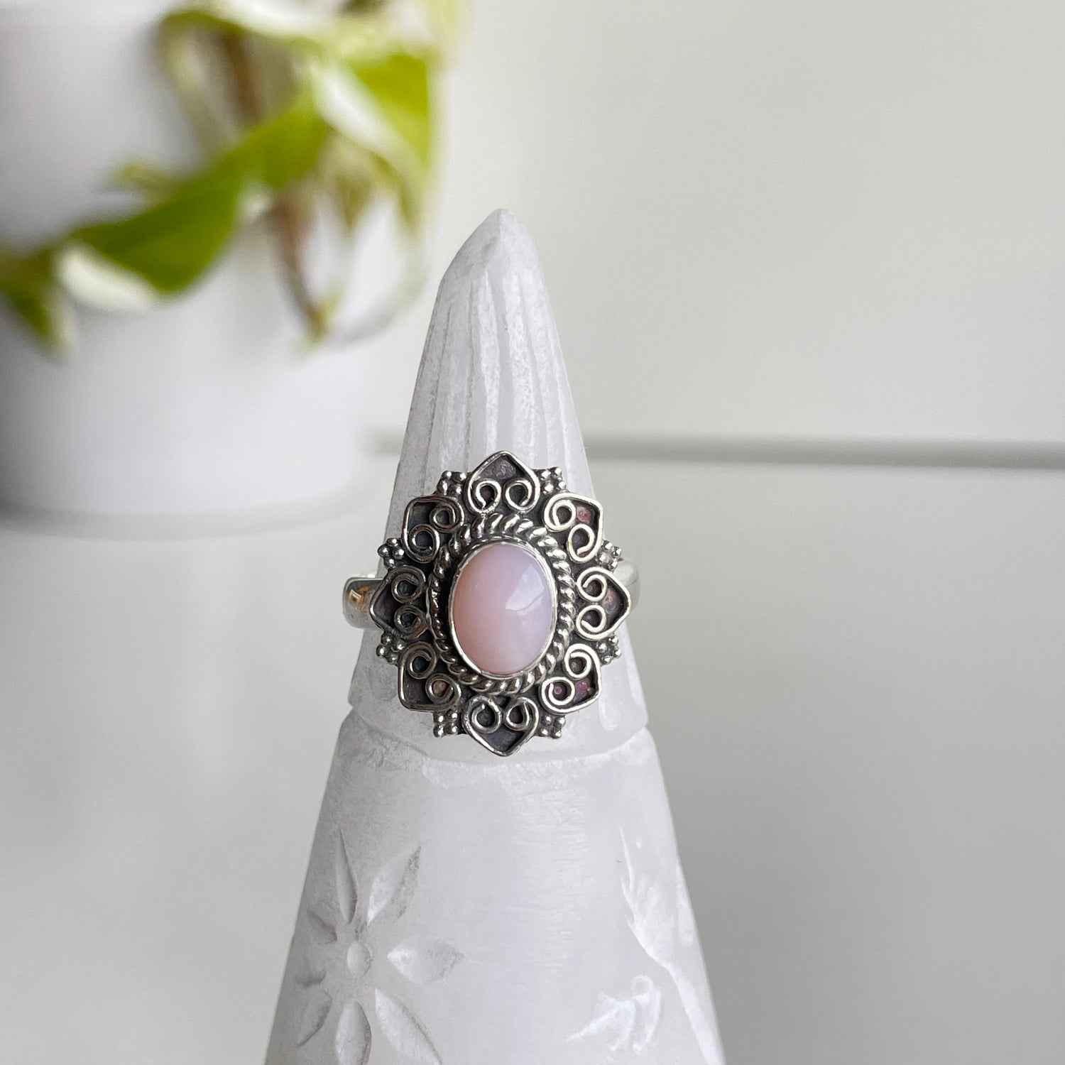 Pink Opal Oval Ring Sz8