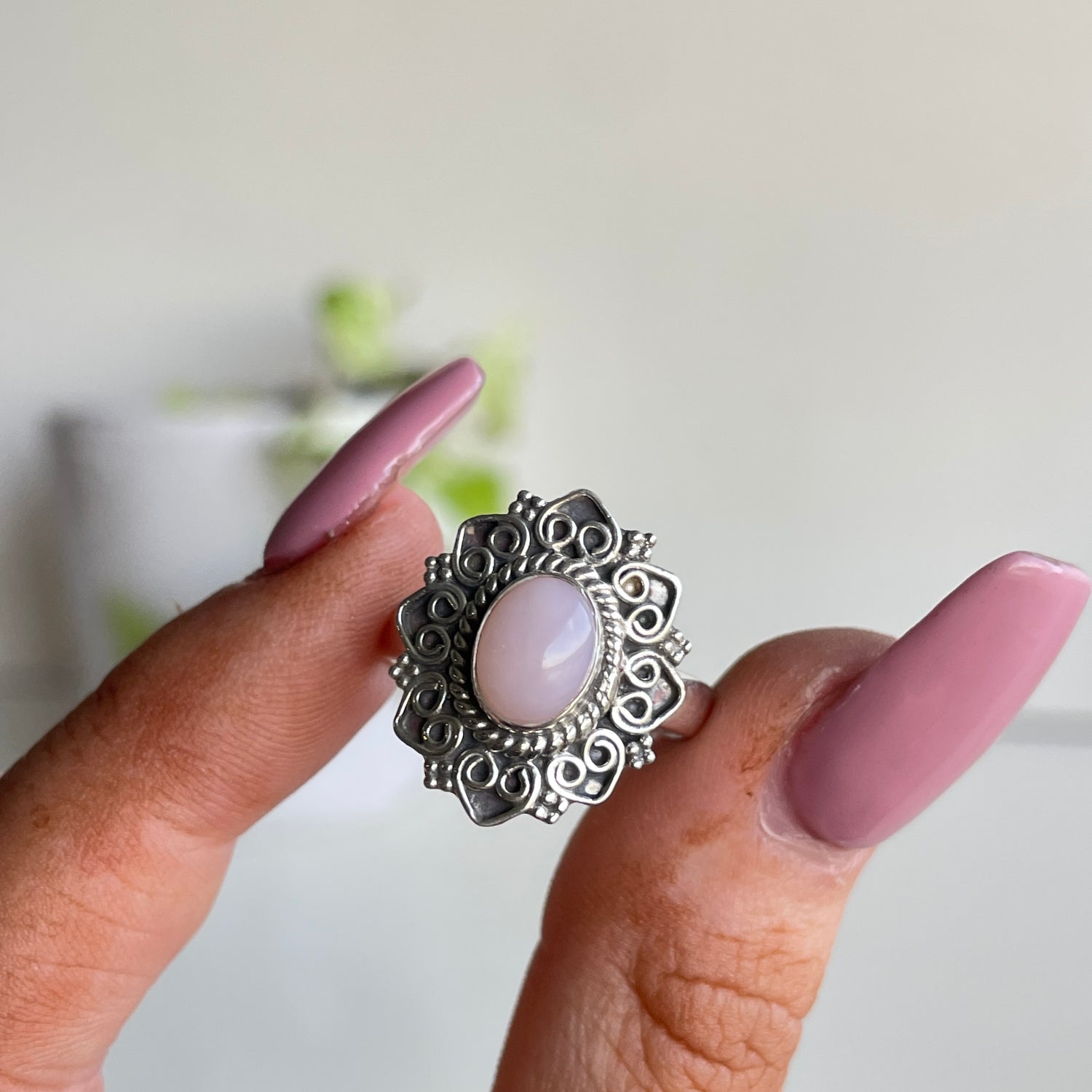 Pink Opal Oval Ring Sz8