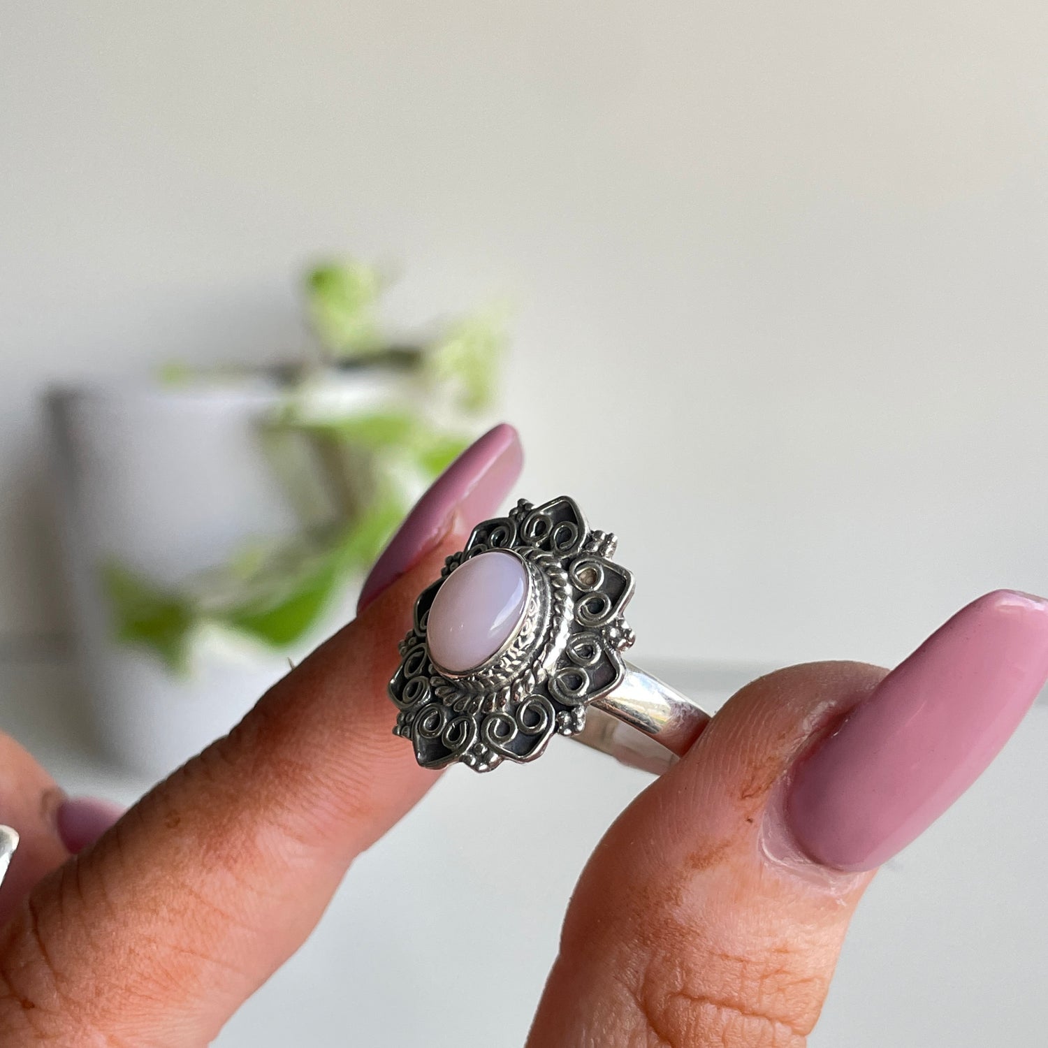 Pink Opal Oval Ring Sz8