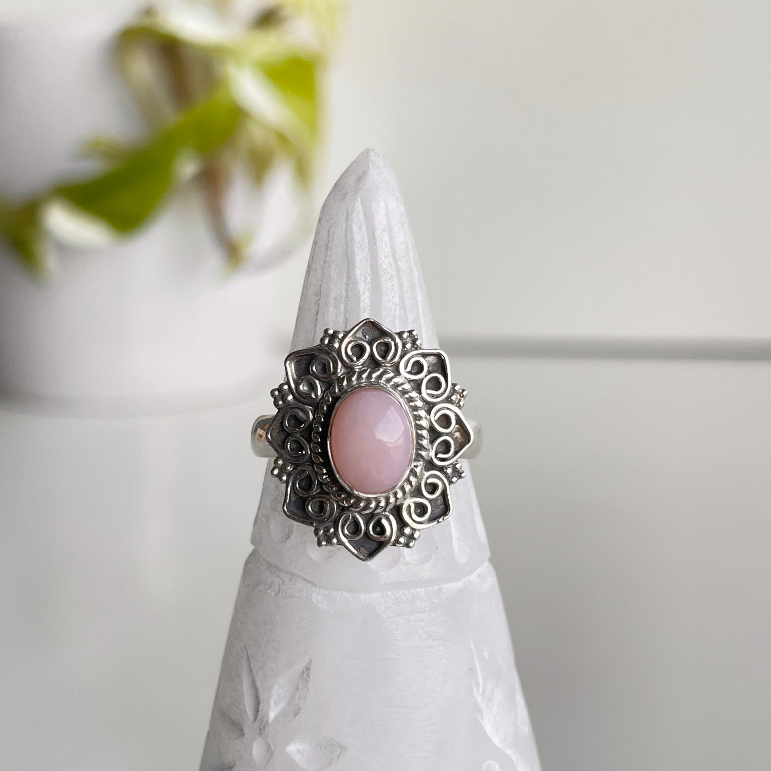 Pink Opal Oval Ring Sz7