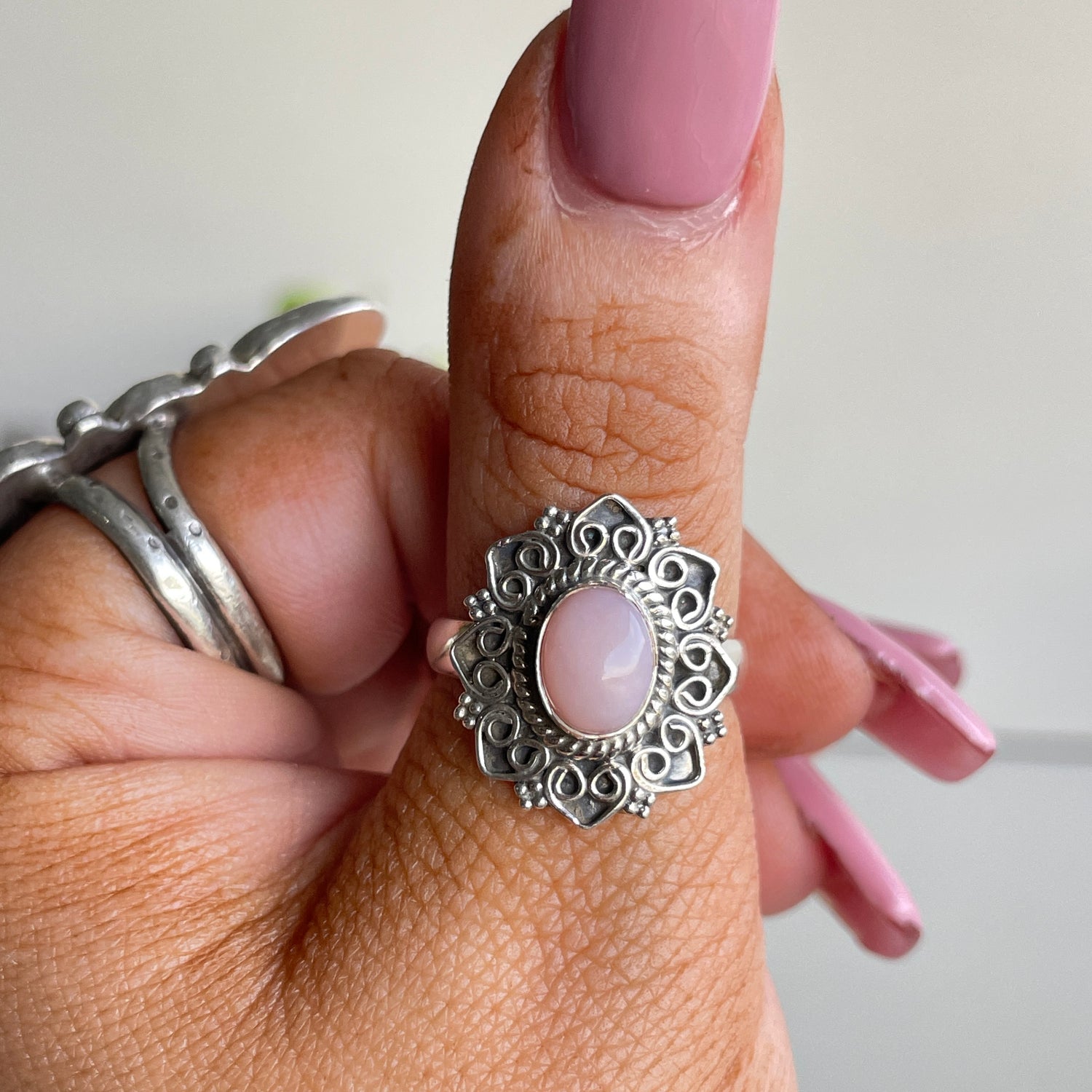 Pink Opal Oval Ring Sz7