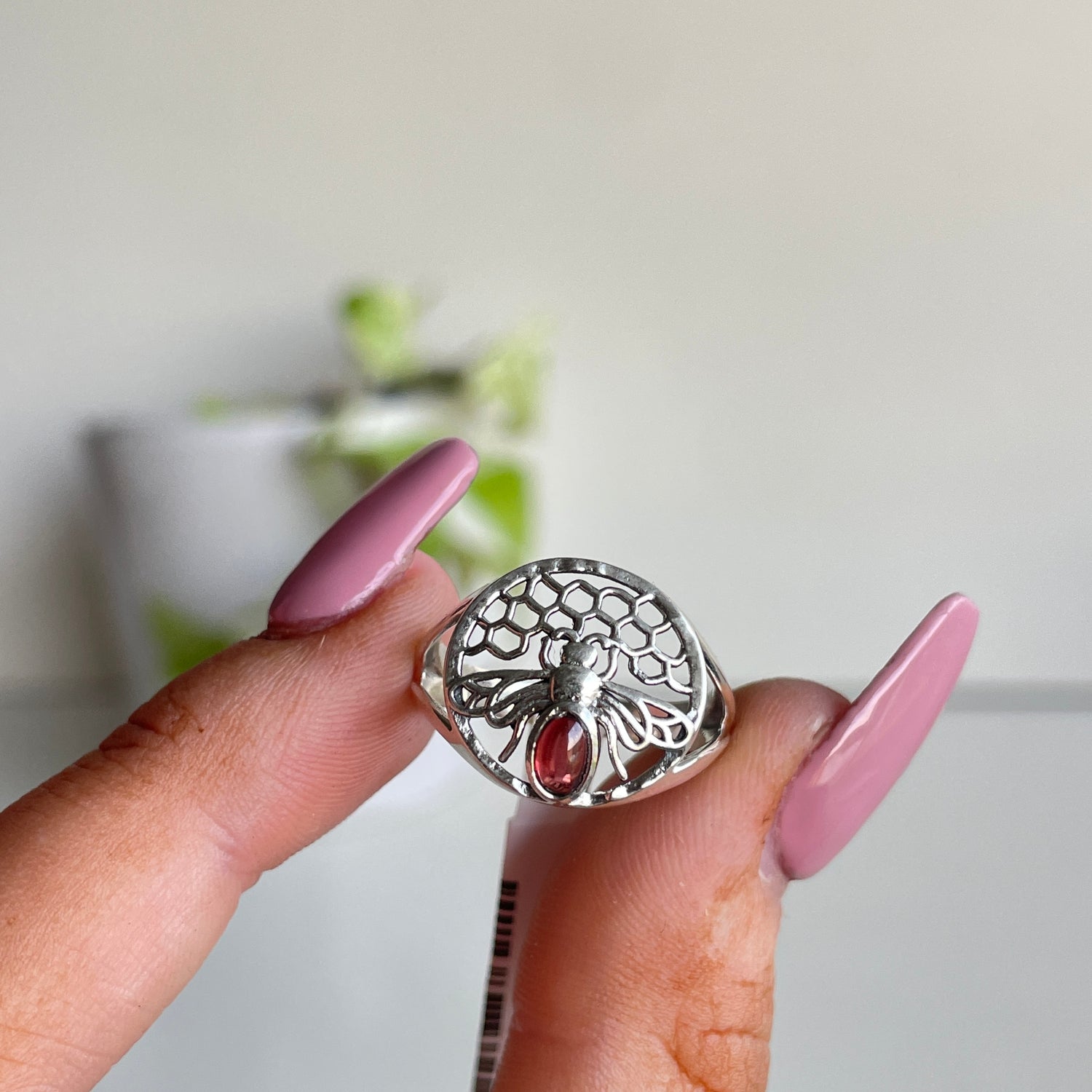 Garnet Bee Ring Sz7