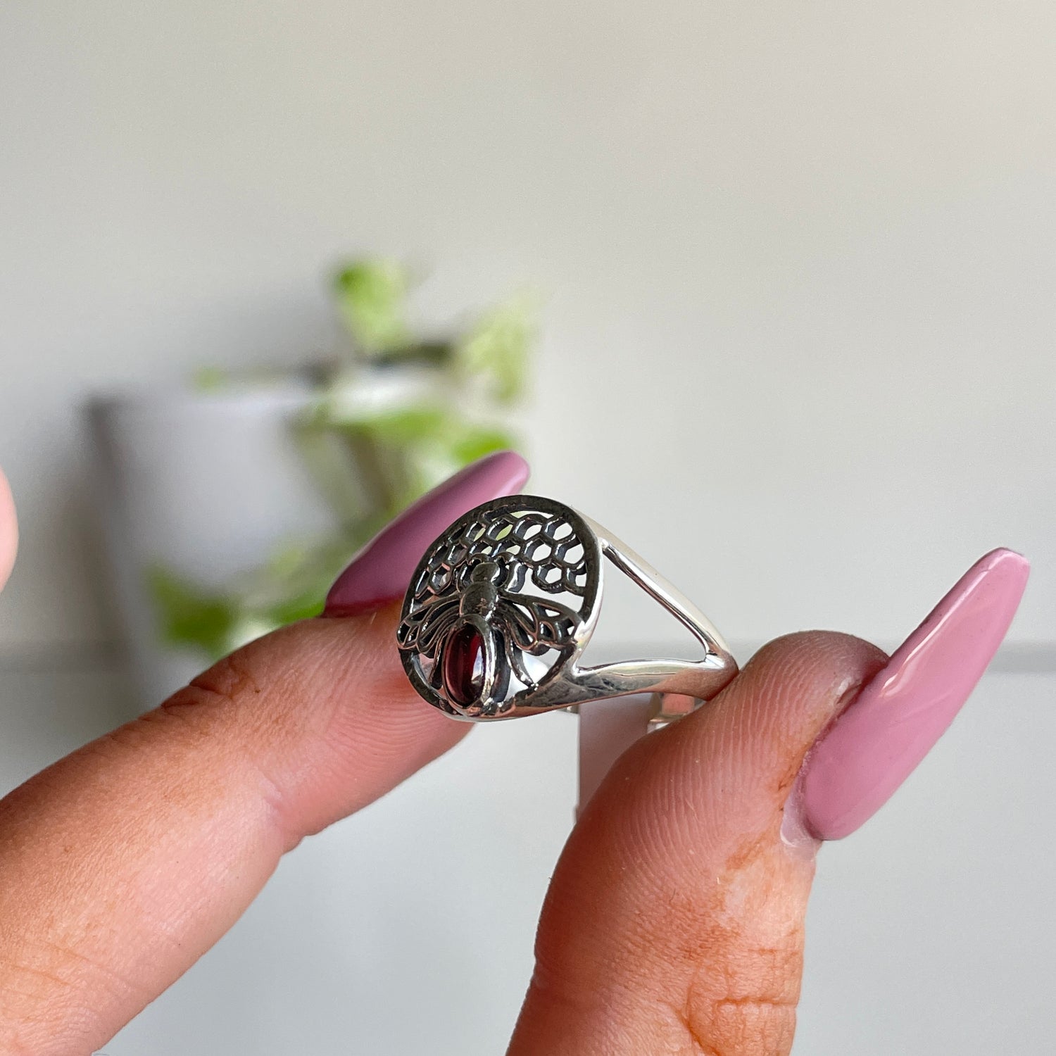 Garnet Bee Ring Sz7