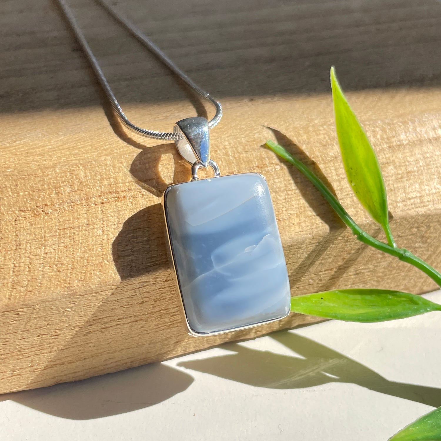 Blue Opal Rectangle Pendant