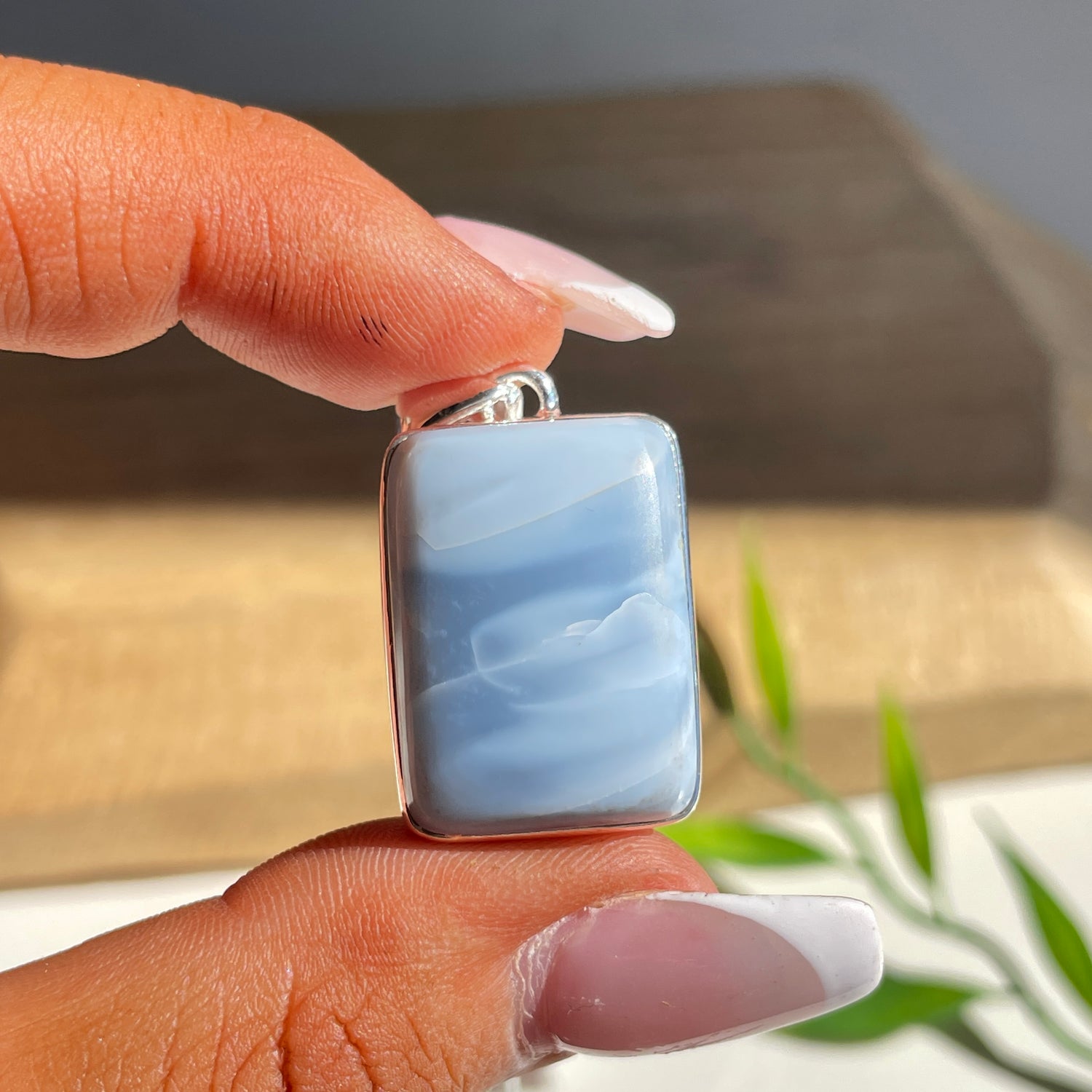 Blue Opal Rectangle Pendant