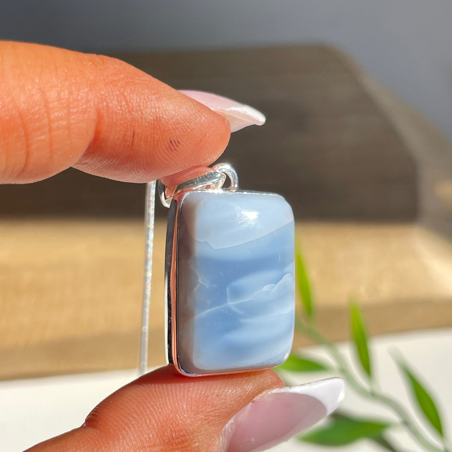 Blue Opal Rectangle Pendant