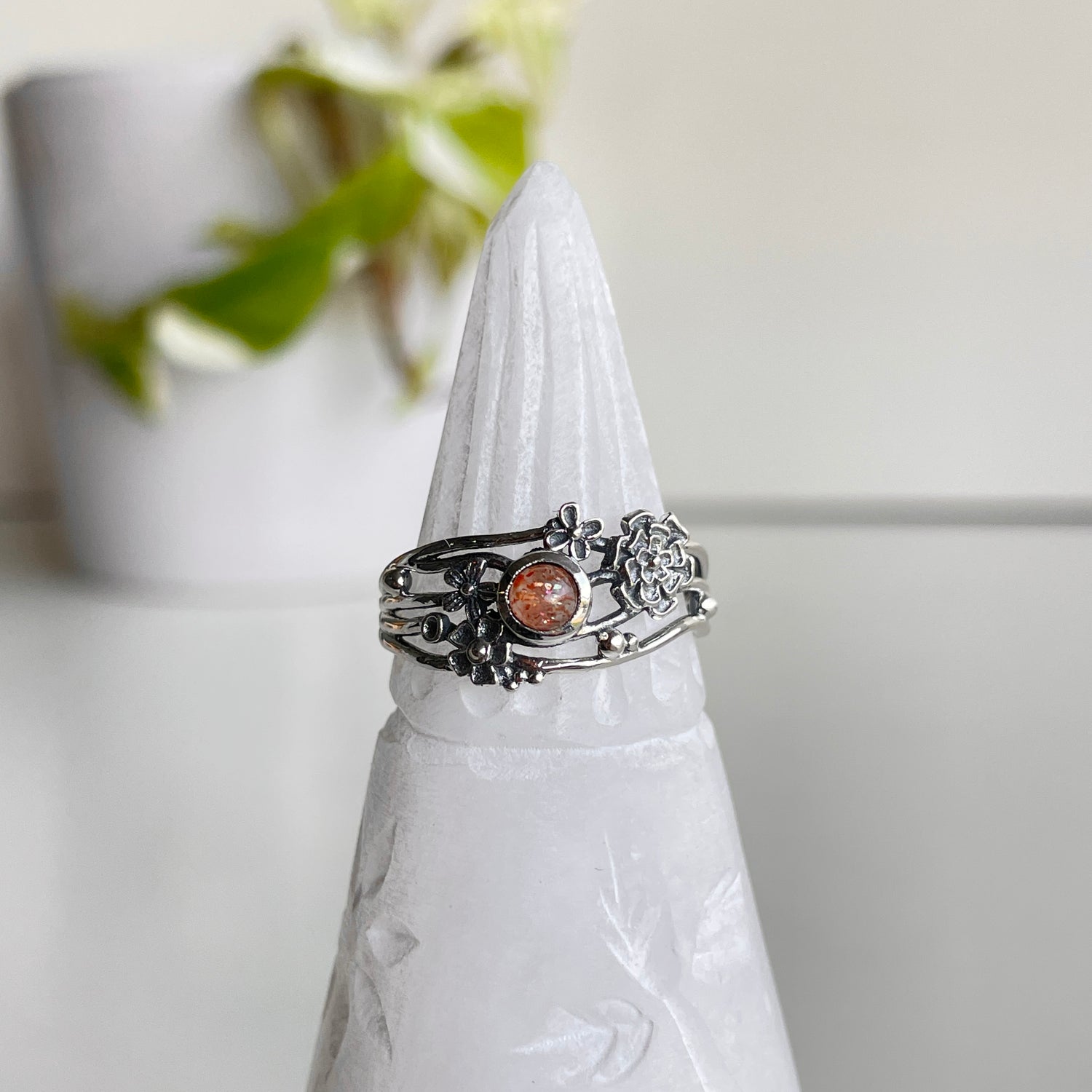Sunstone Flower Ring Sz9
