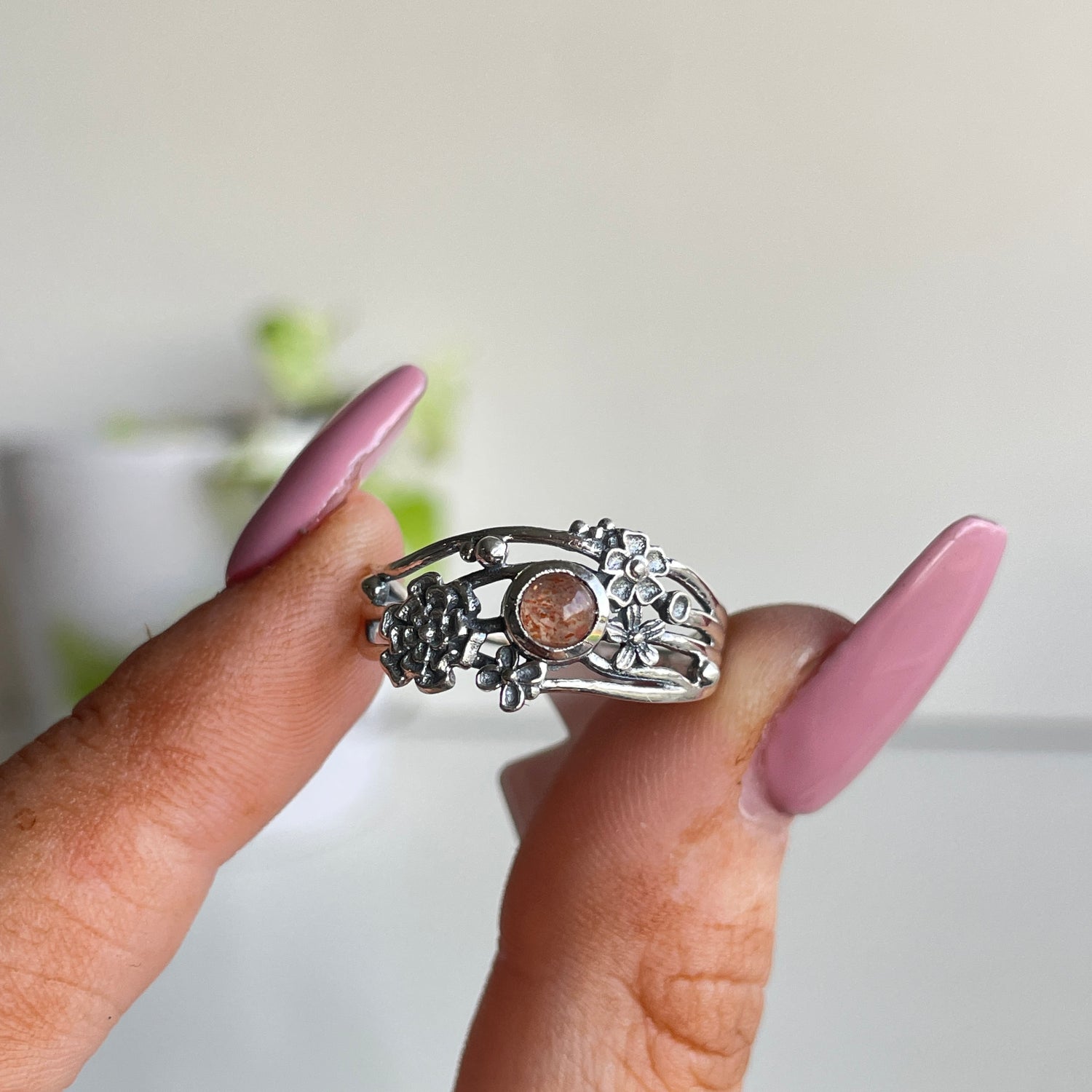 Sunstone Flower Ring Sz9