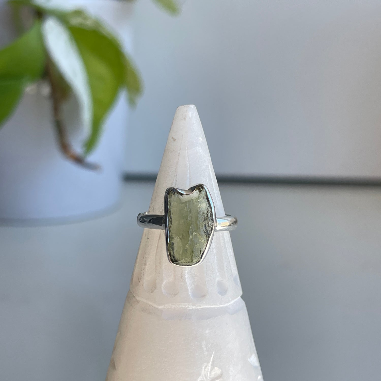 Moldavite Freeform Ring Sz6