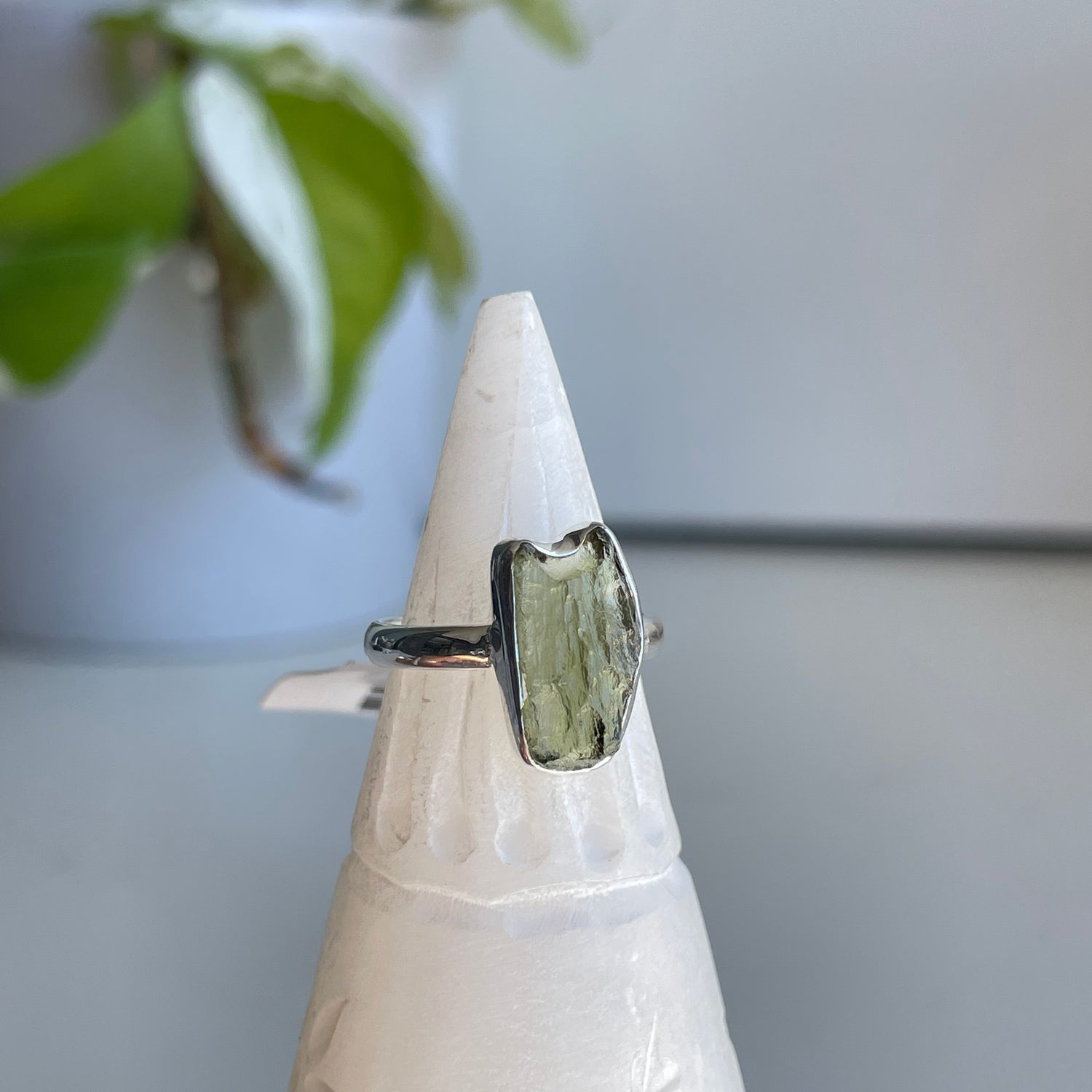 Moldavite Freeform Ring Sz6