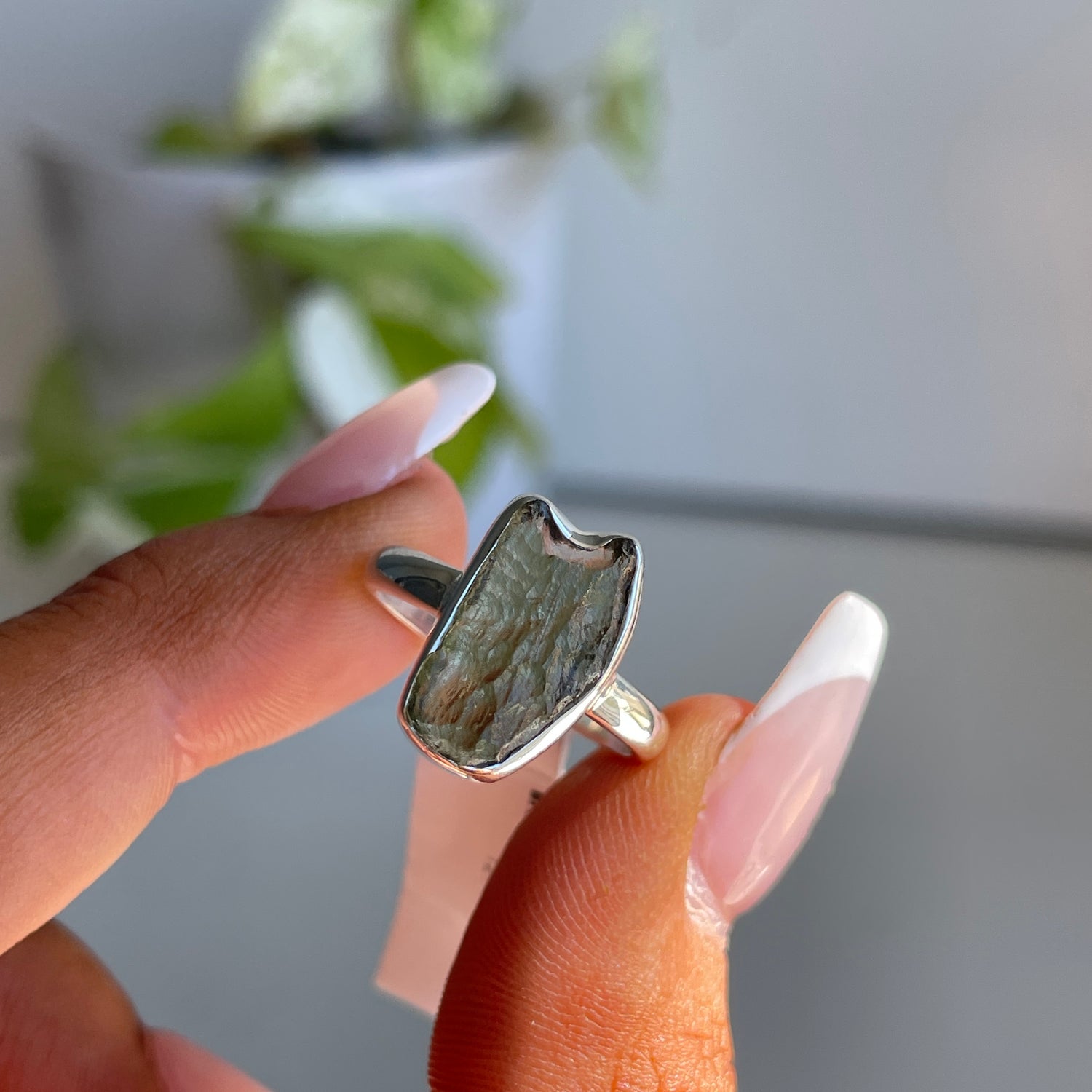 Moldavite Freeform Ring Sz6