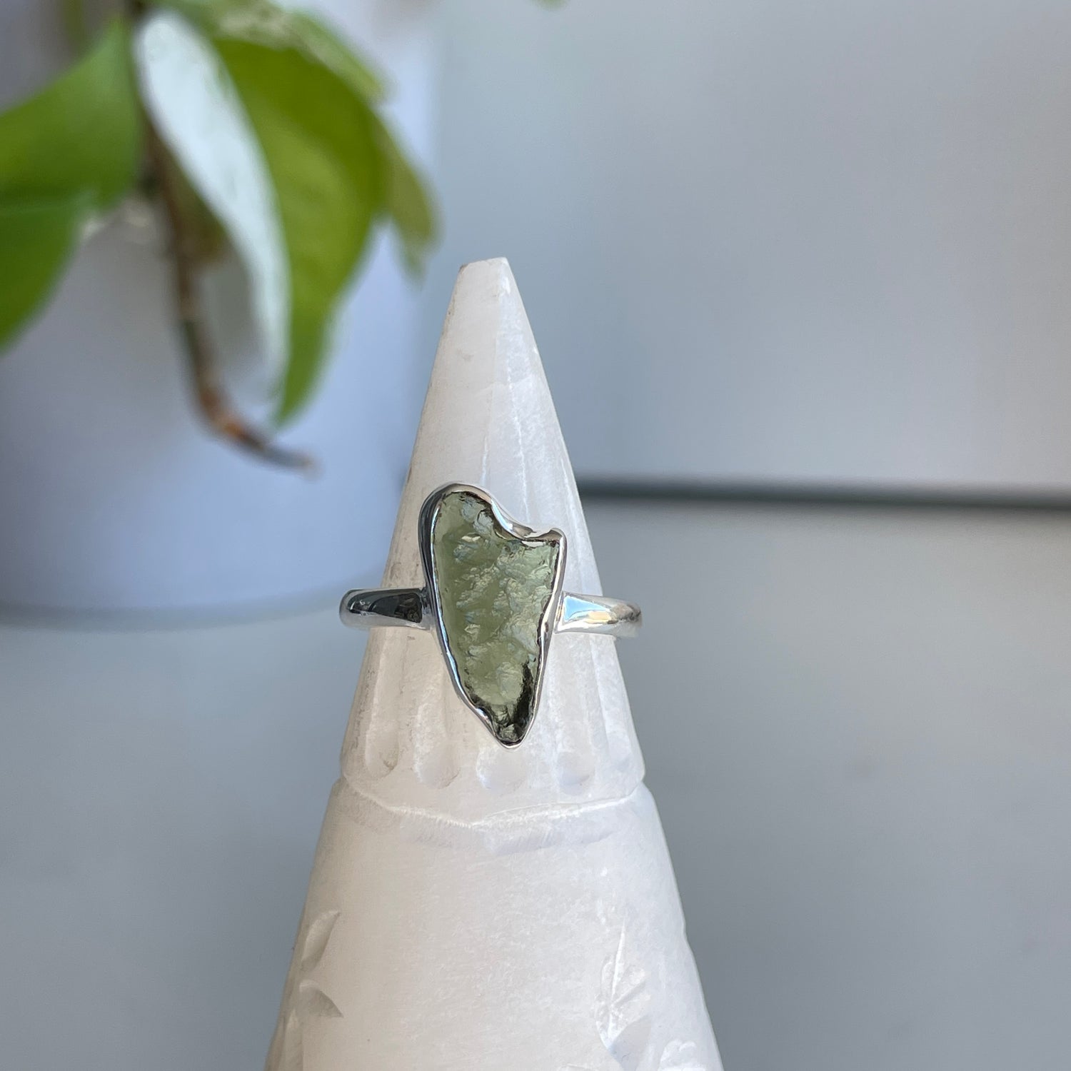 Moldavite Freeform Ring Sz8