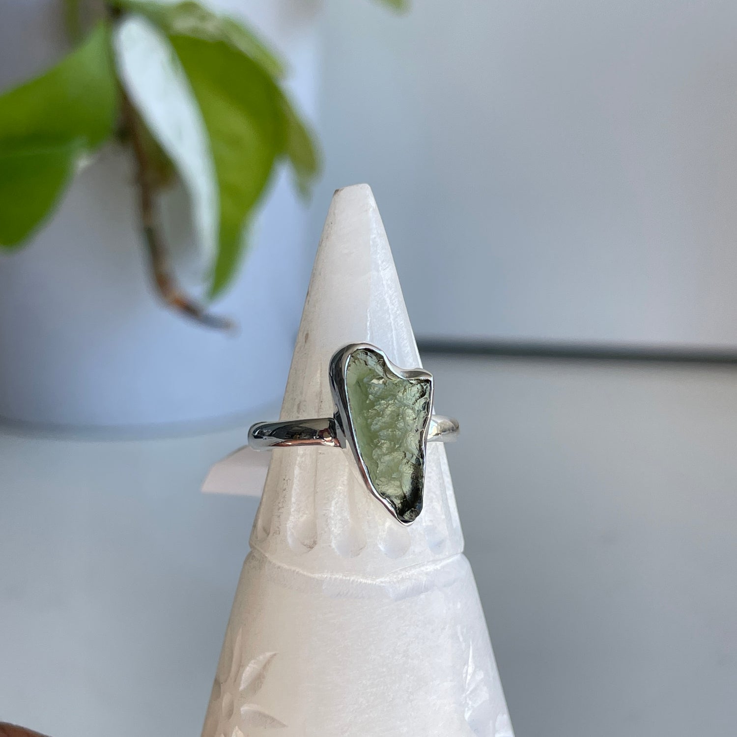 Moldavite Freeform Ring Sz8