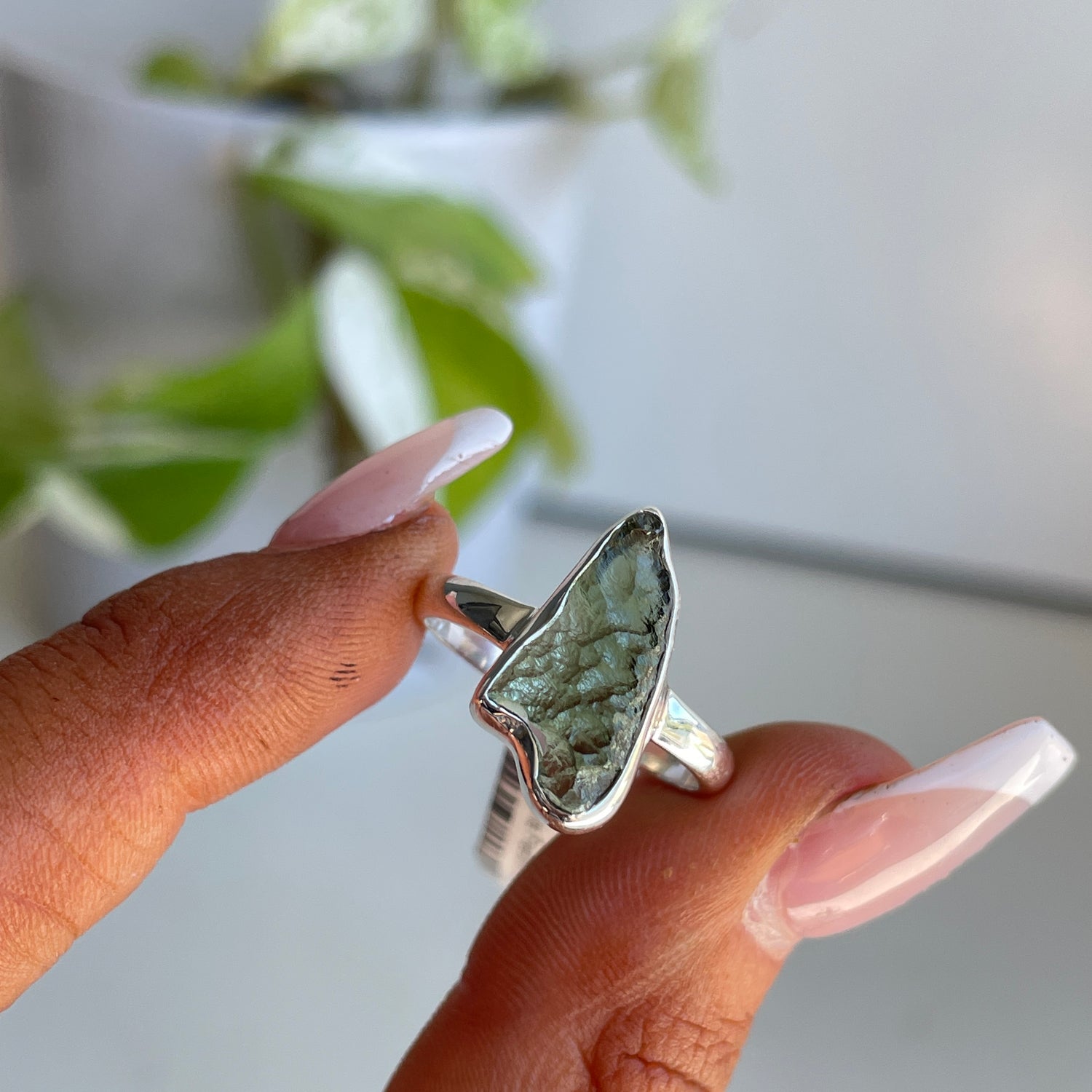 Moldavite Freeform Ring Sz8
