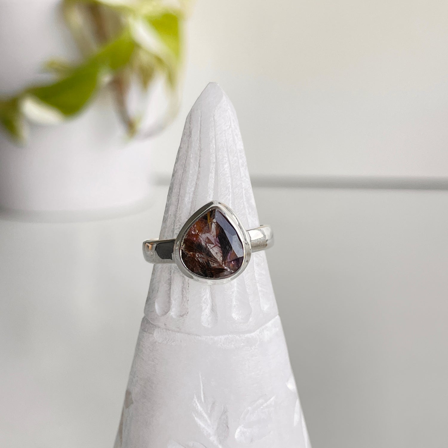 Cacoxenite Teardrop Ring Sz6.5