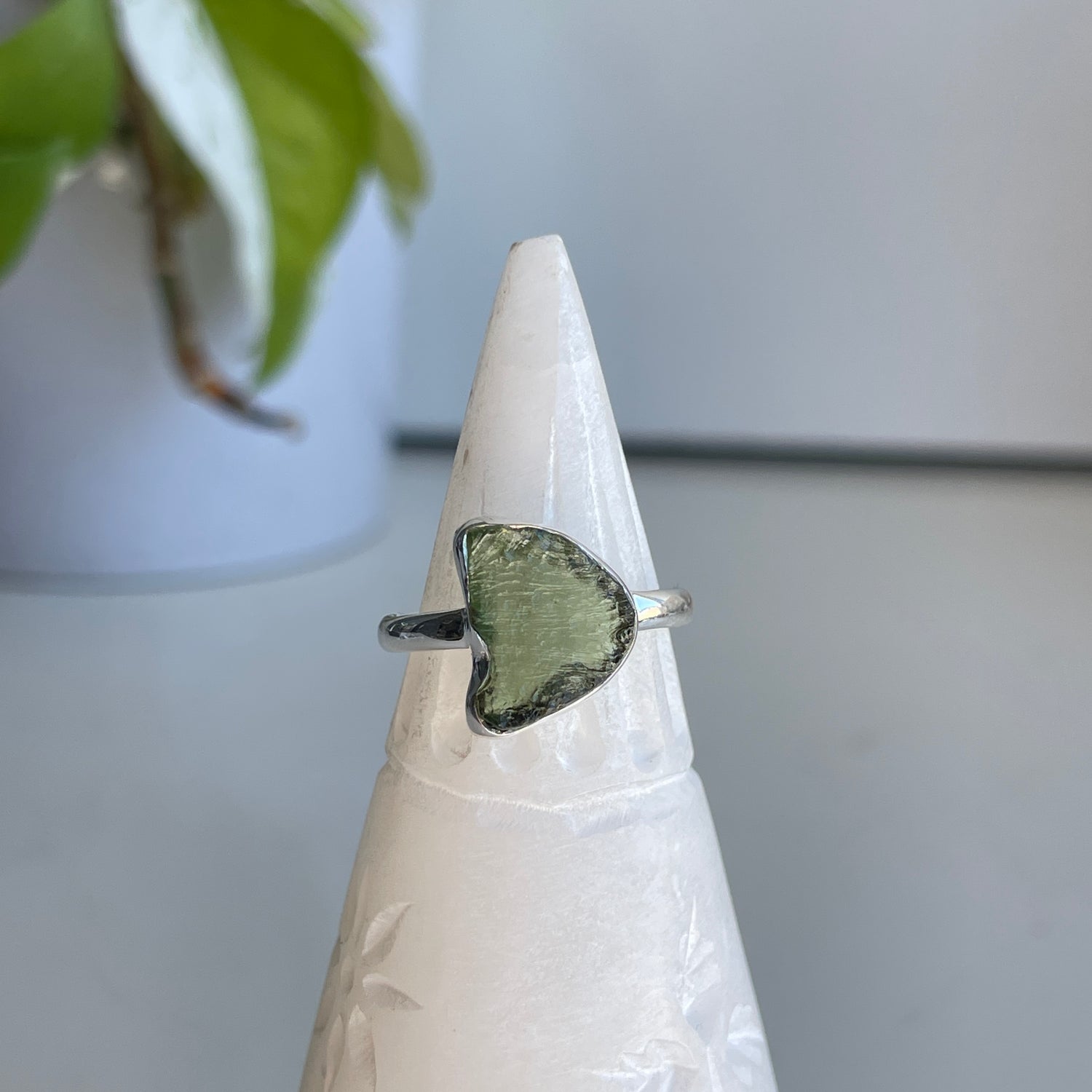 Moldavite Freeform Ring Sz9